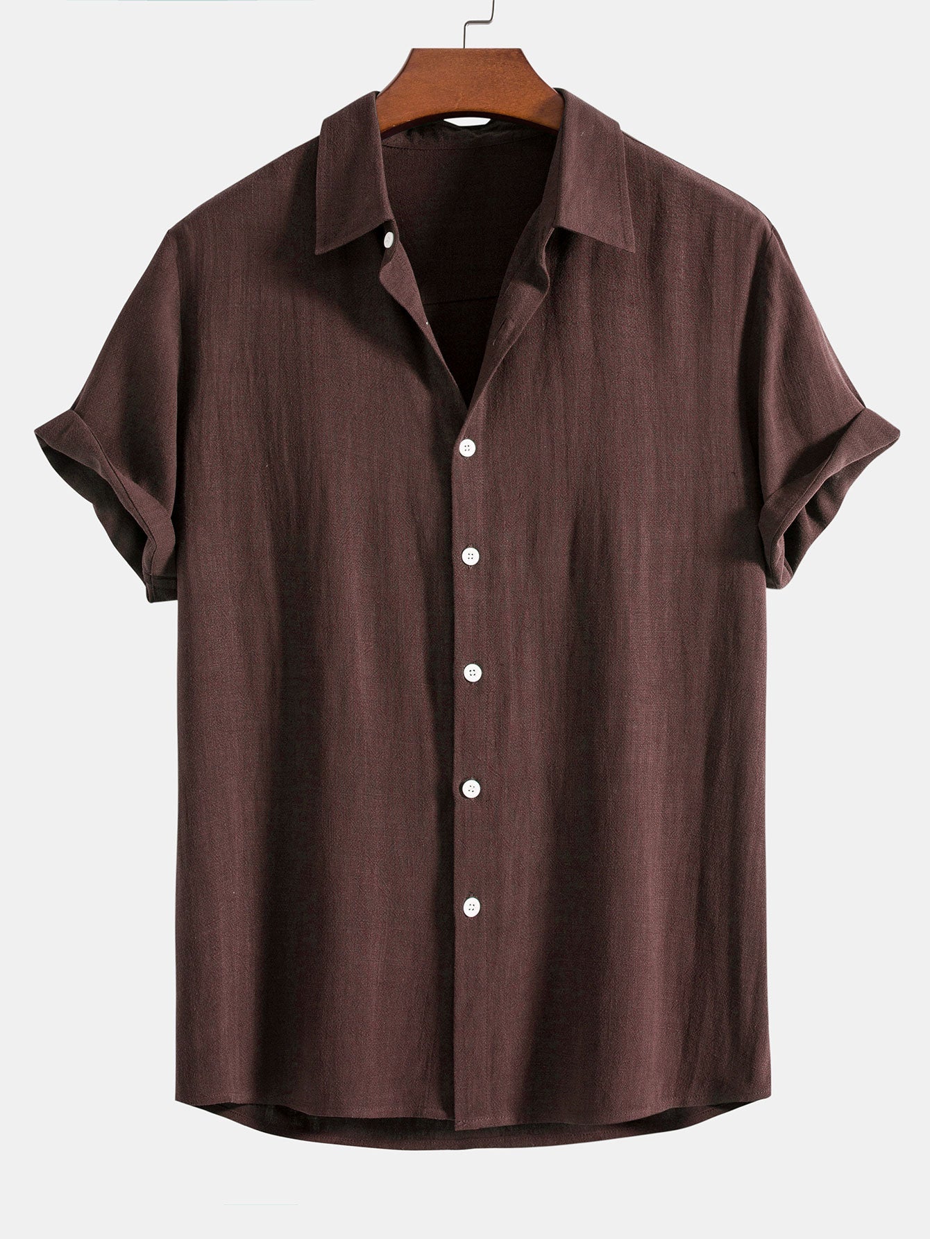 Linen Rayon Blend Button Up Shirt & Stripe Straight Leg Linen Pants