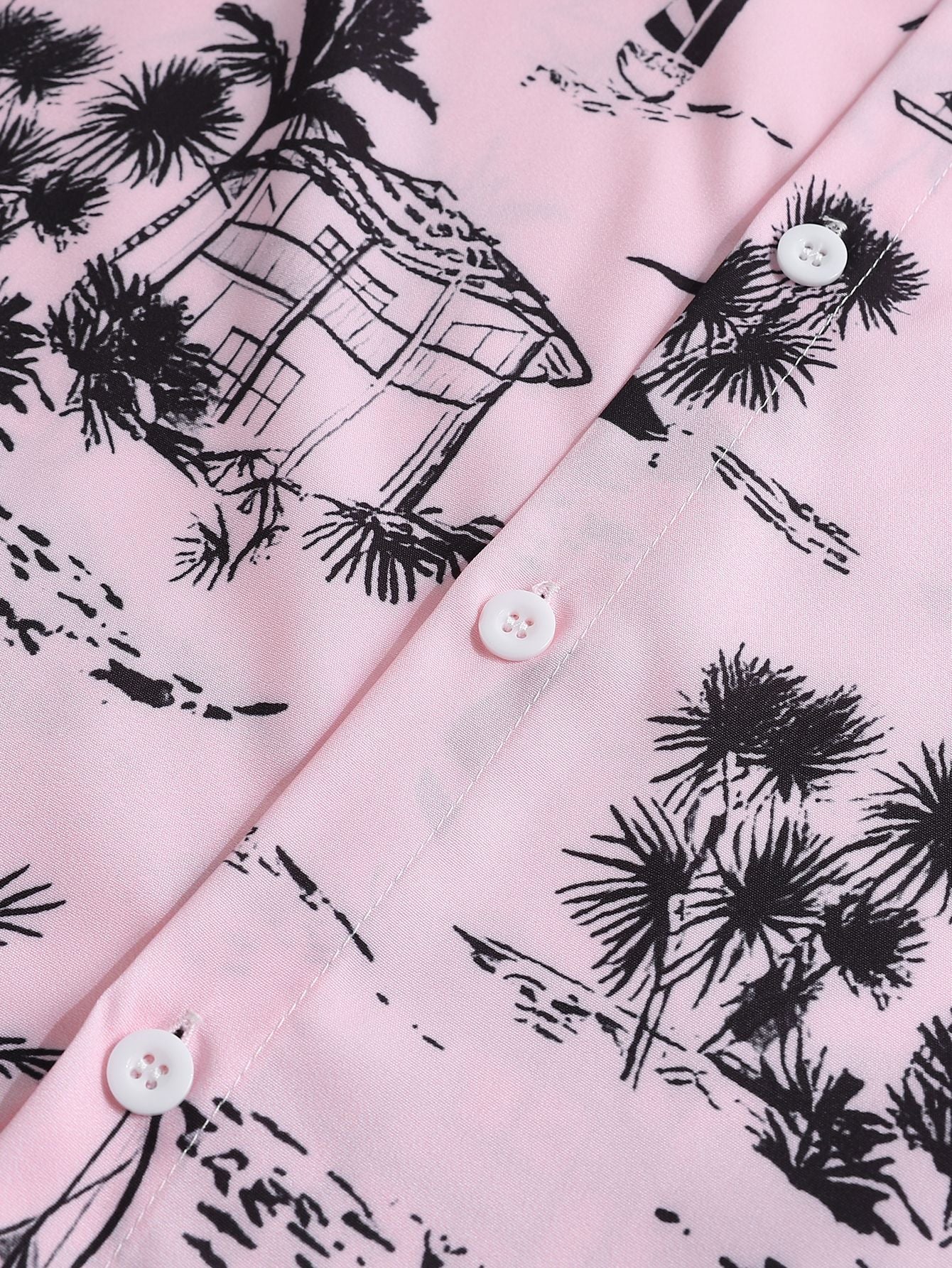 Palm Treeleboat Print Button Up Shirt & Swim Shorts