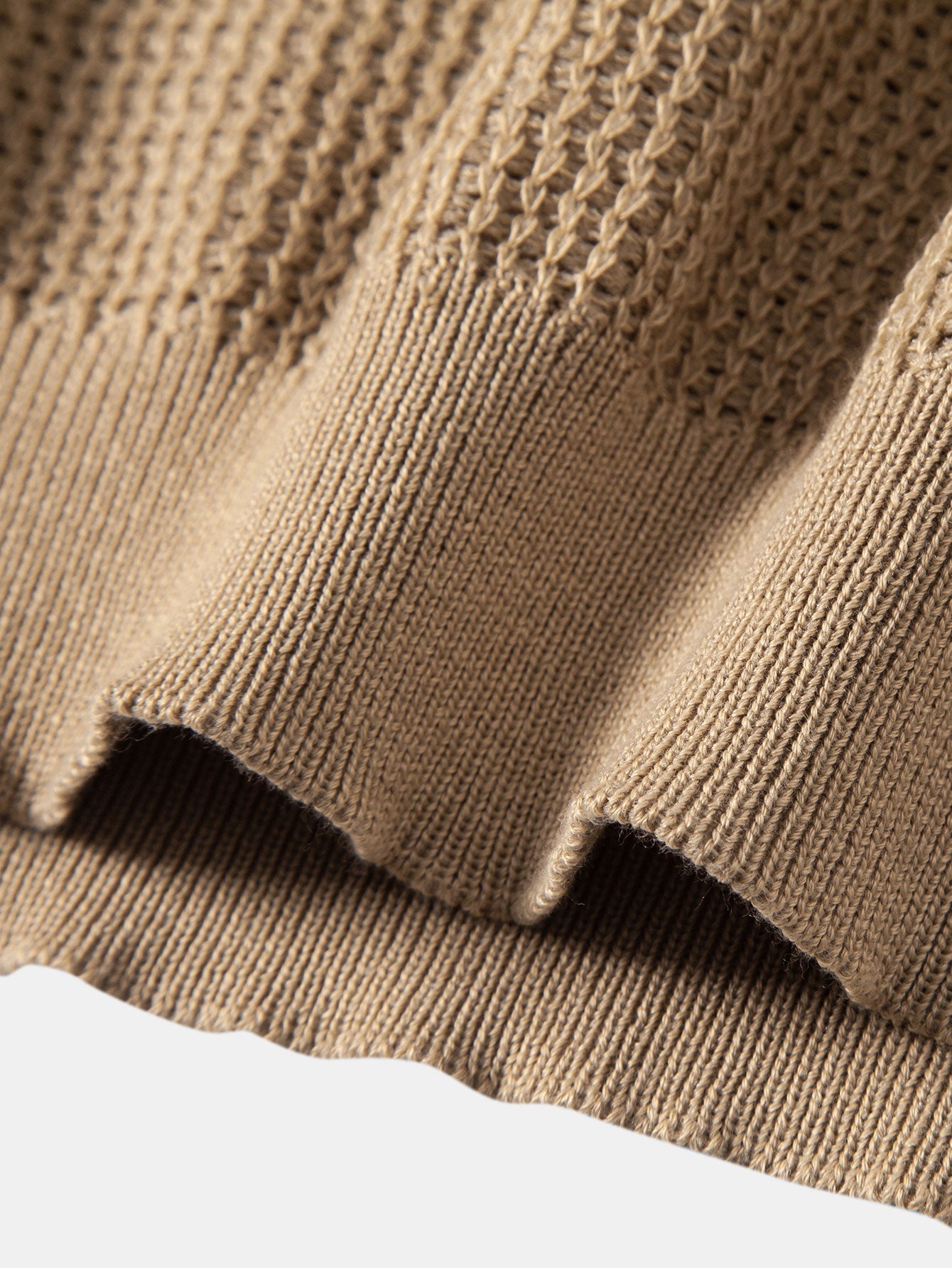 Textured Johnny Collar Crocheted Knit Polo & Straight Leg Linen Pants