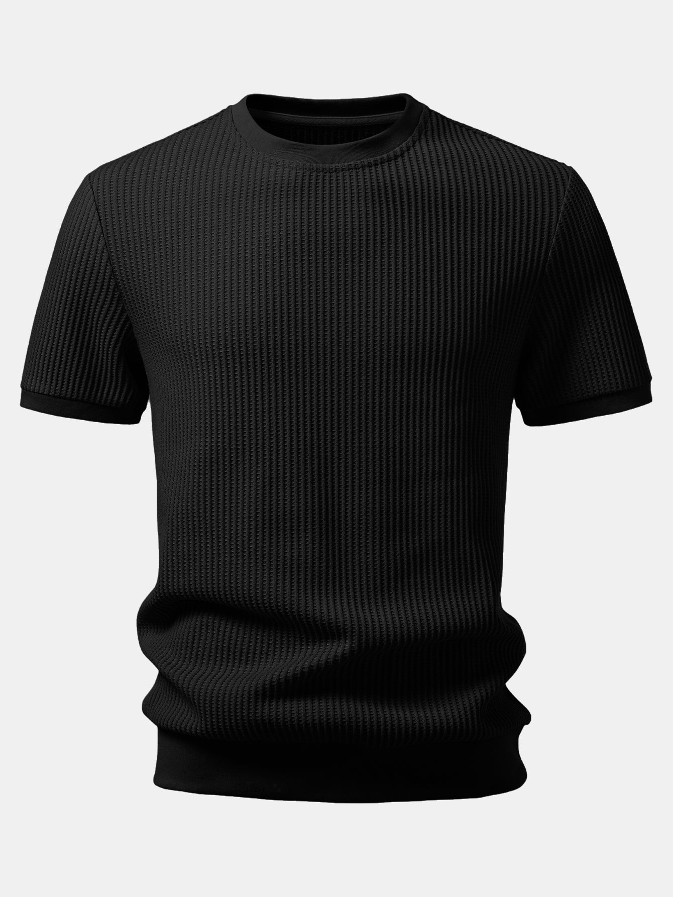 Waffle Ribbed Hem T-Shirt & Drawstring Knitted Waffle Pants