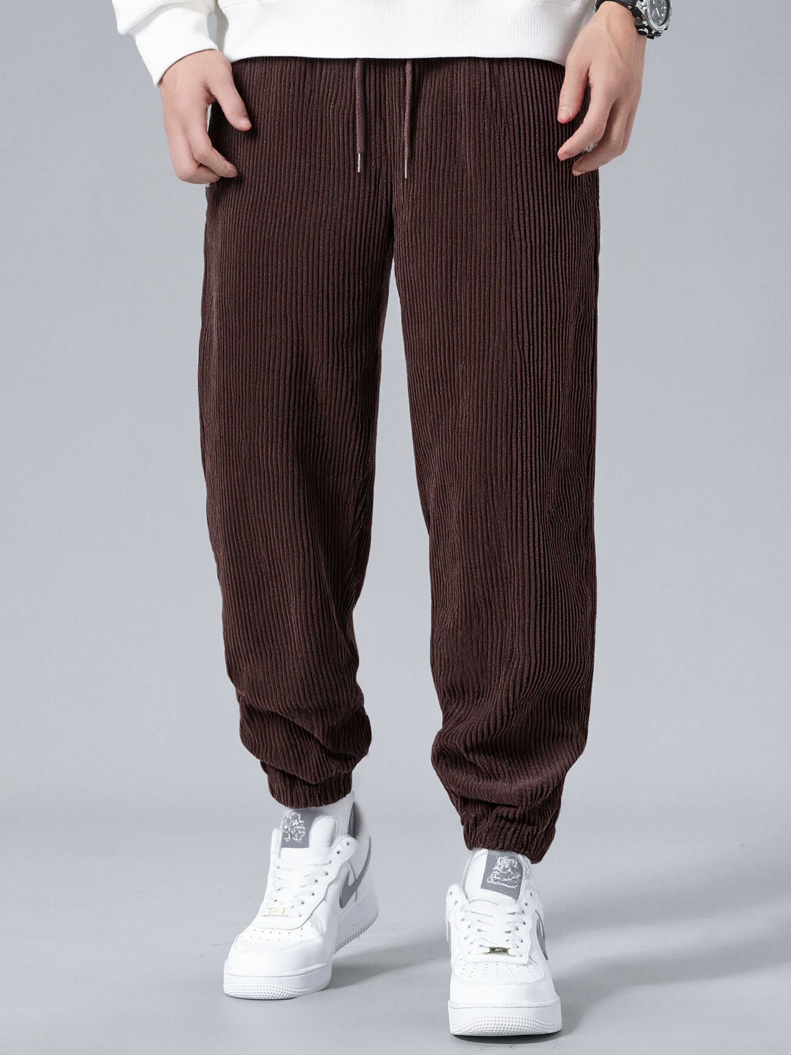 Relax Fit Quarter Zip Ethnic Geometric Patchwork Teddy Sweatshirt & Corduroy Jogger Pants