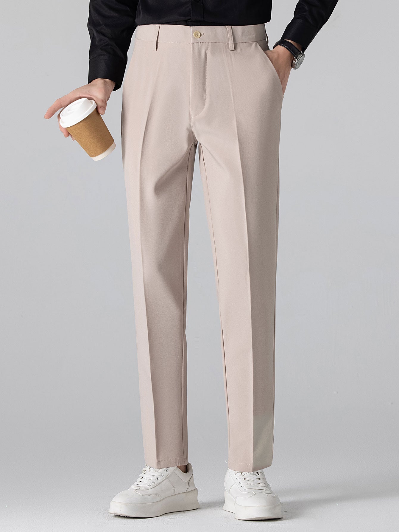 Twisted Jacquard Zipper Knit Polo & Slim Fit Tapered Trousers