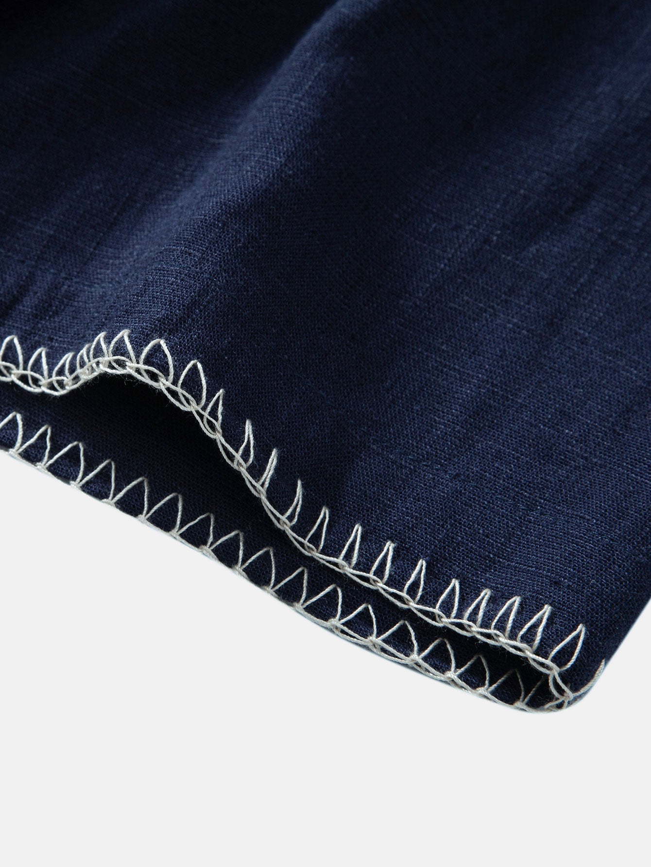 Contrast Stitching Linen Rayon Blend Cuban Shirt & Straight Leg Linen Pants