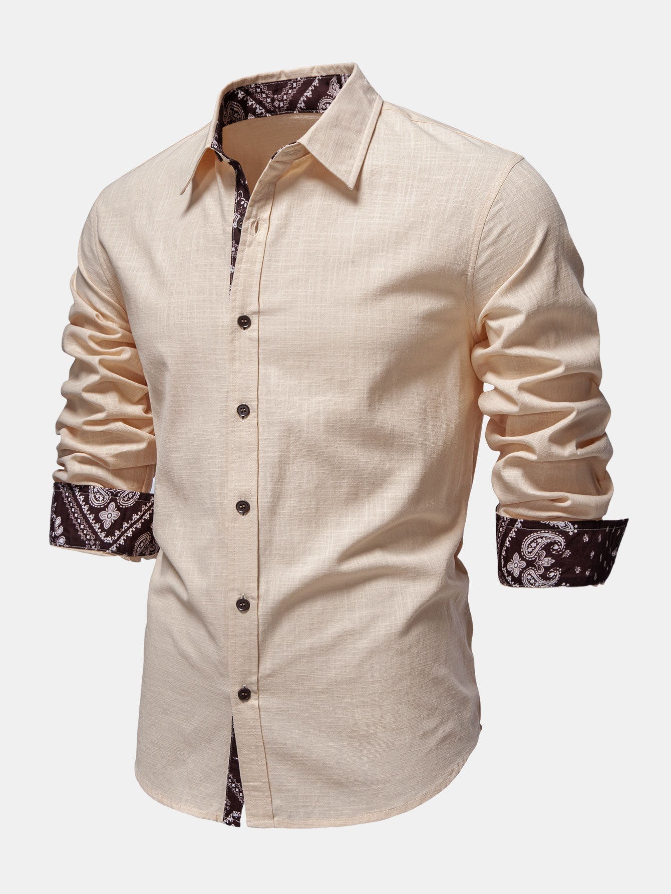 Contrast Paisley Print Linen Look Shirt & Straight Leg Linen Pants
