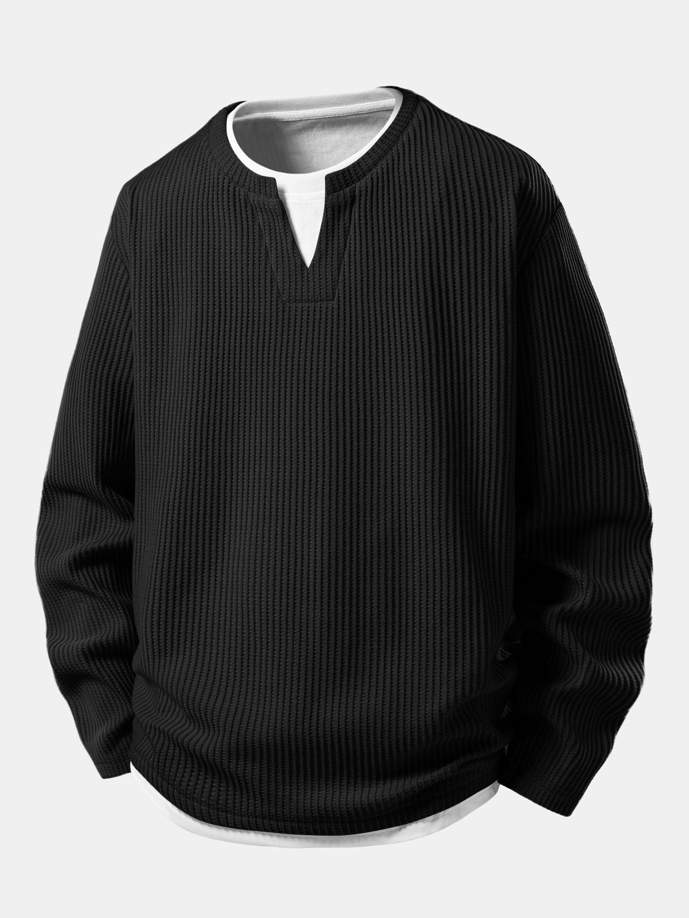 Relax Fit Waffle 2 In 1 Notched Collar T-Shirt & Drawstring Knitted Waffle Pants