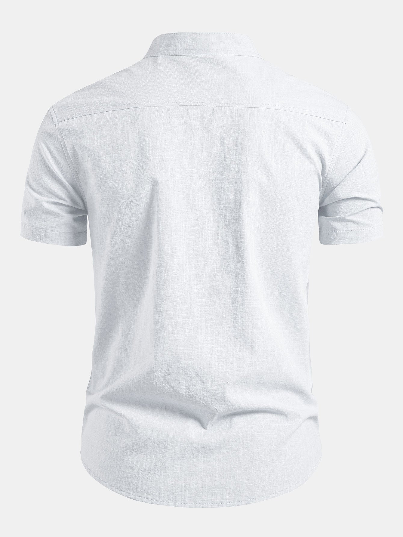 Short Sleeve Linen Look Stand Collar Shirt & Slim Fit Tapered Trousers
