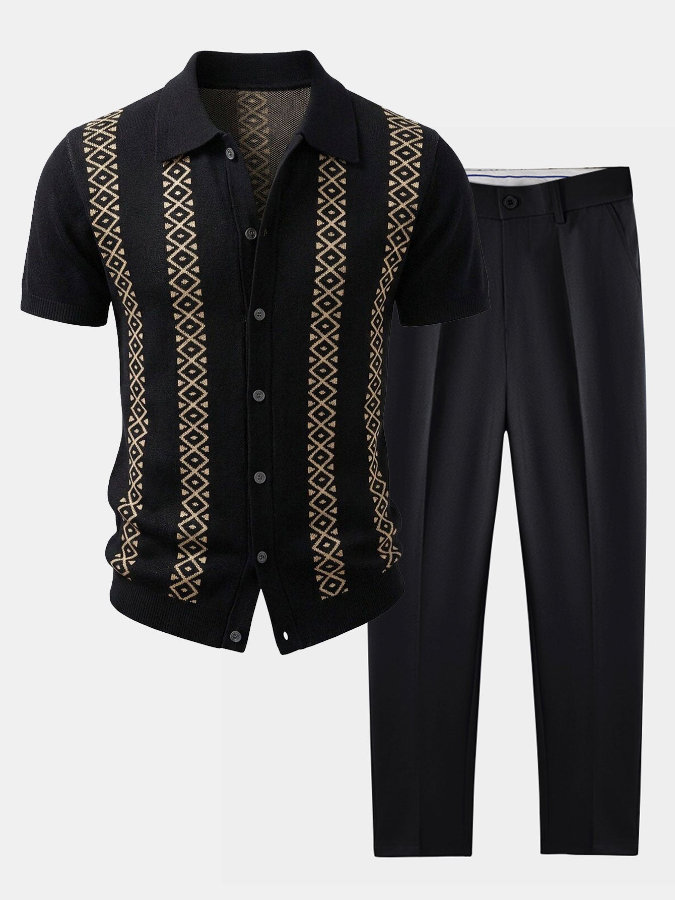 Geometric Knit Shirt & Slim Fit Tapered Trousers