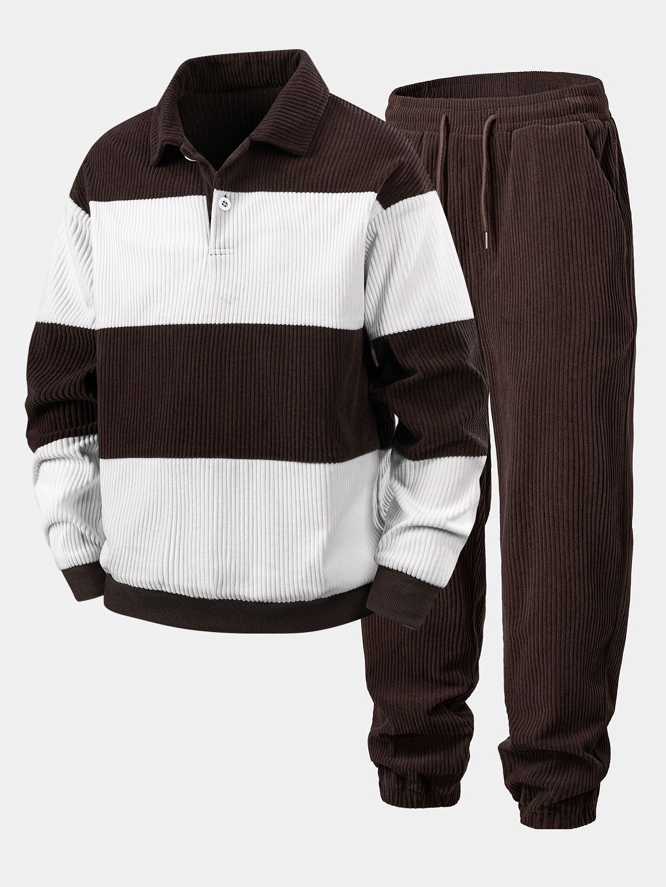 Contrast Corduroy Polo Sweatshirt & Corduroy Jogger Pants