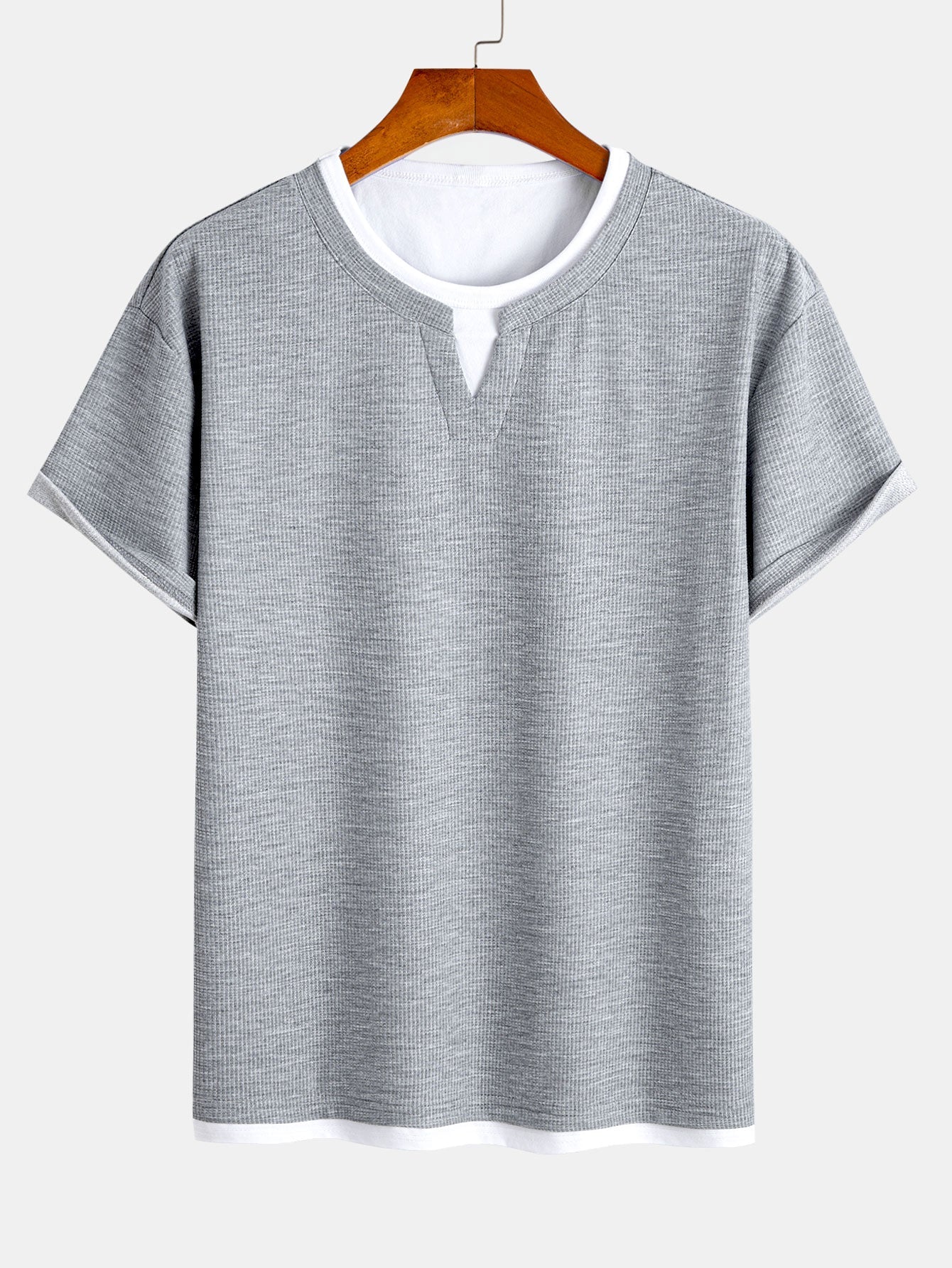 Relax Fit 2 In 1 Notched Collar Waffle T-Shirt & Waffle Pleated Pintuck Straight Leg Pants