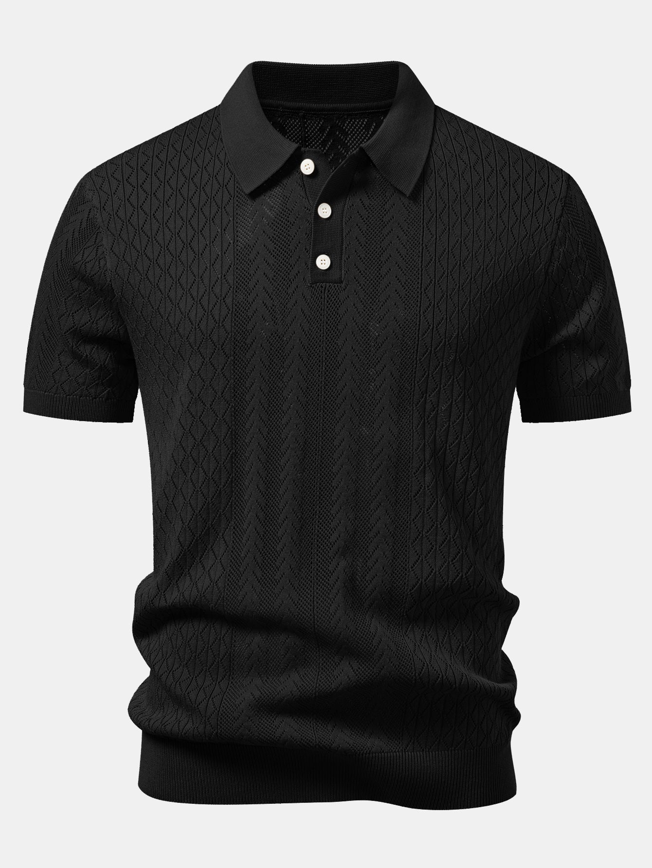 Geometric Jacquard Open Knit Polo & Straight Leg Linen Pants