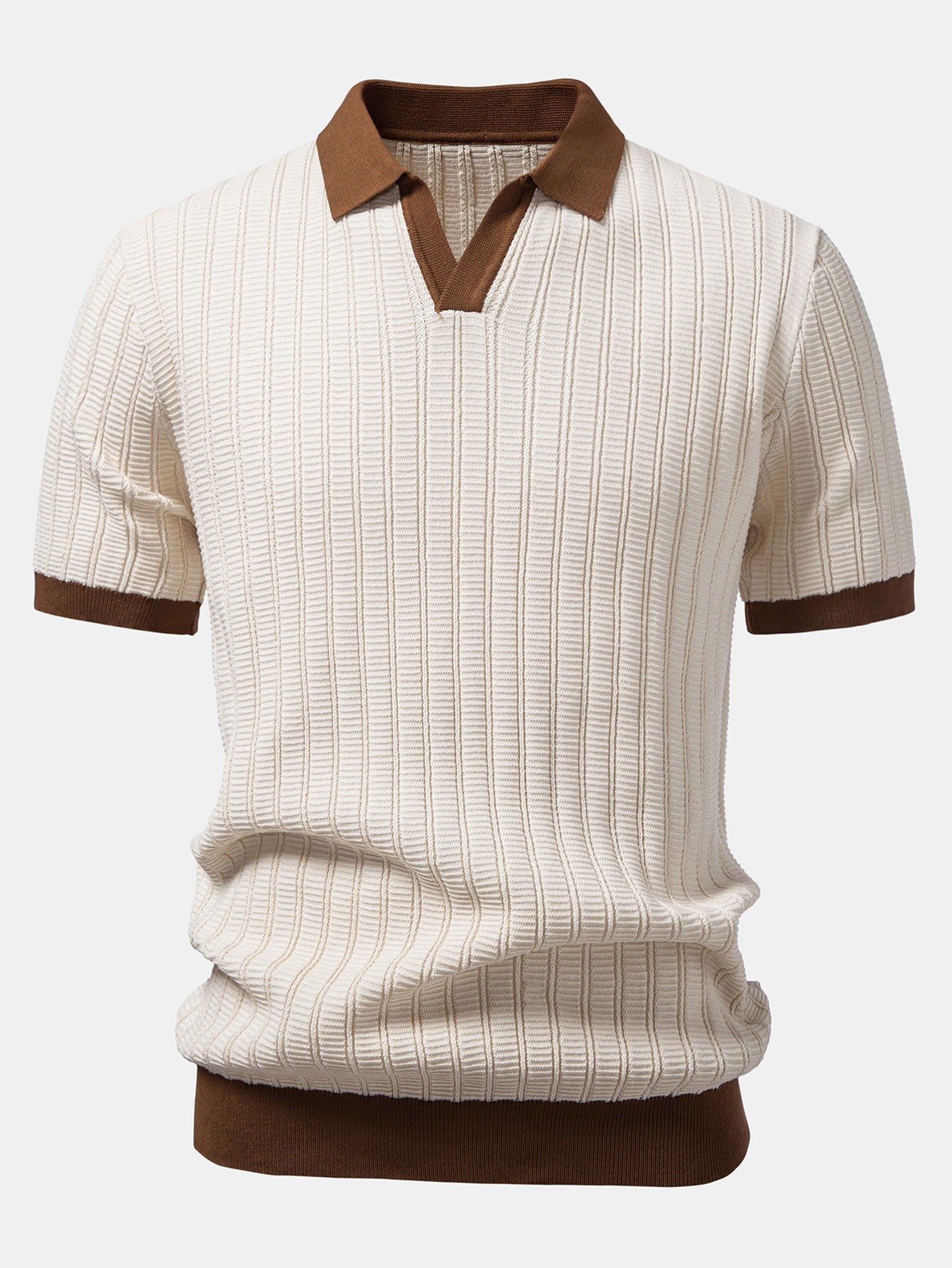 Contrast Textured Johnny Collar Knit Polo & Slim Fit Tapered Trousers