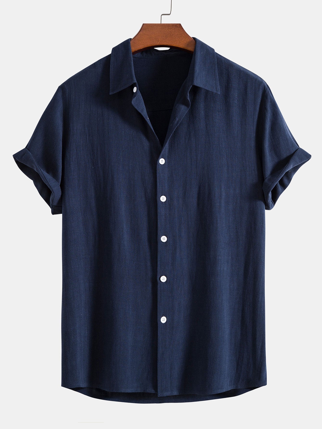 Linen Rayon Blend Button Up Shirt & Linen Blend Drawstring 7" Shorts