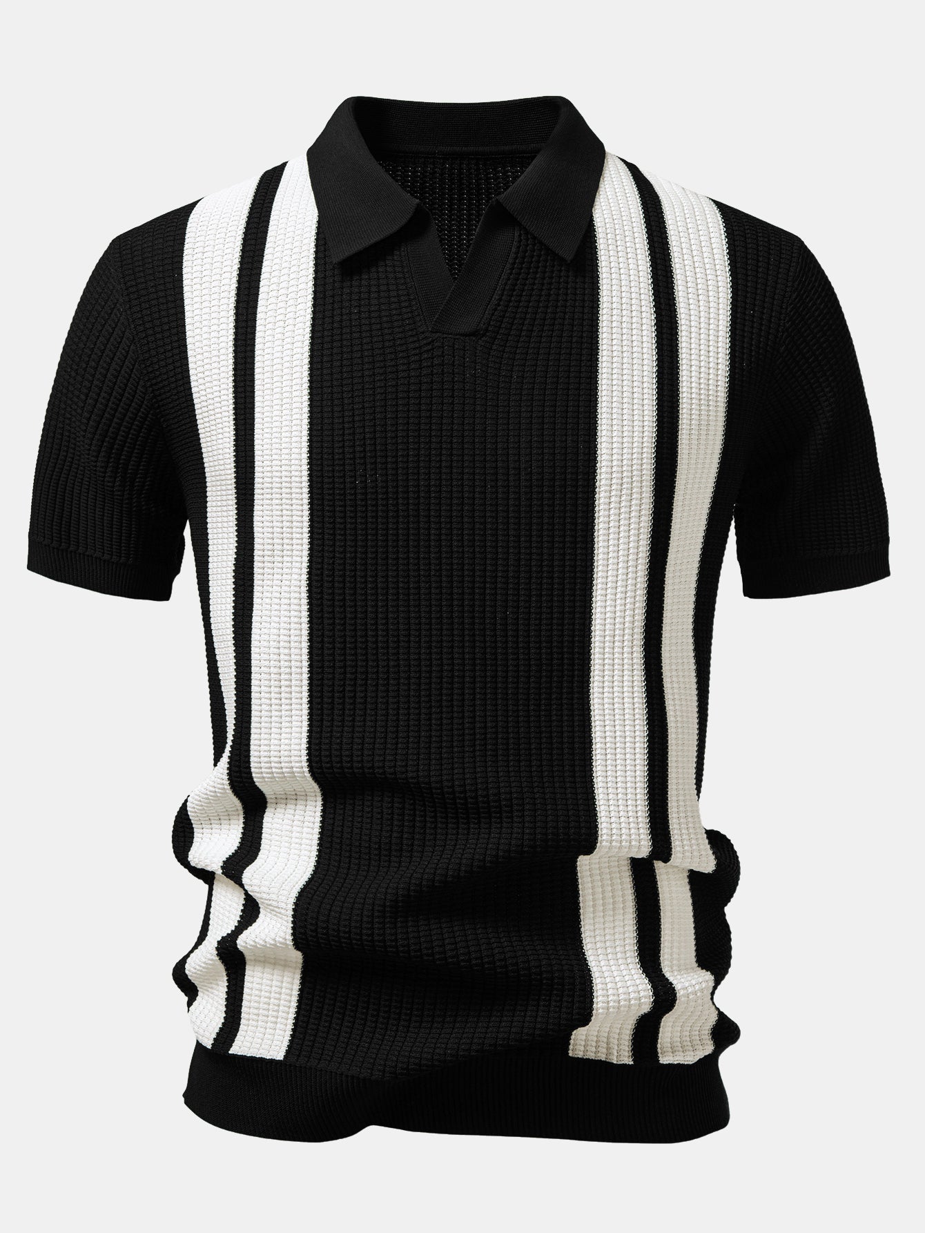 Stripe Johnny Collar Knit Polo & Slim Fit Tapered Trousers