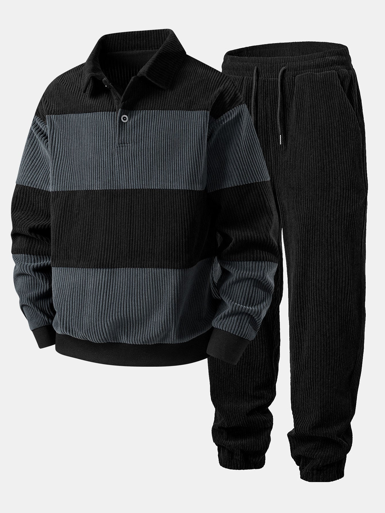 Contrast Corduroy Polo Sweatshirt & Corduroy Jogger Pants