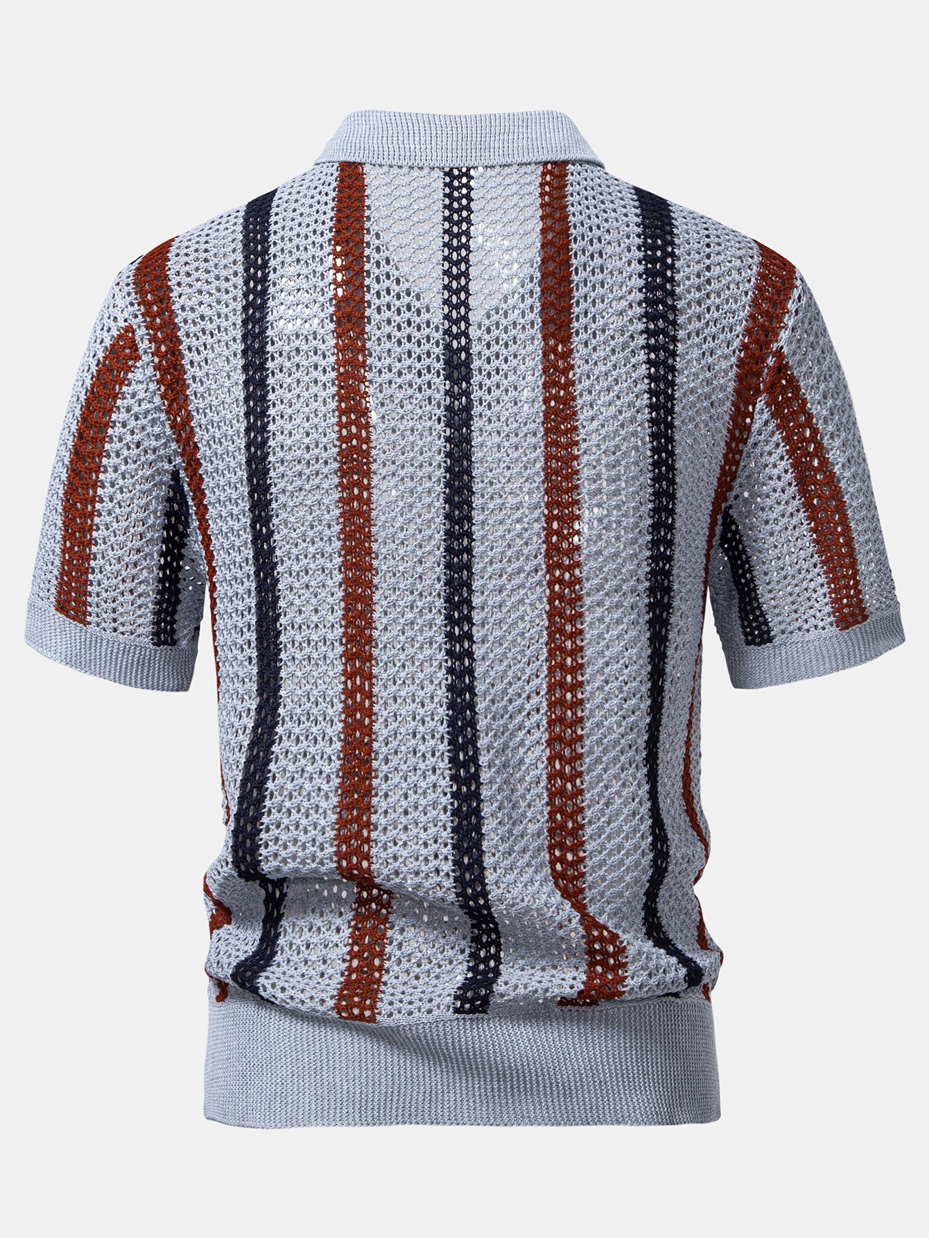 Striped Crochet V Neck Polo & Crinkle Textured Drawstring 5" Shorts