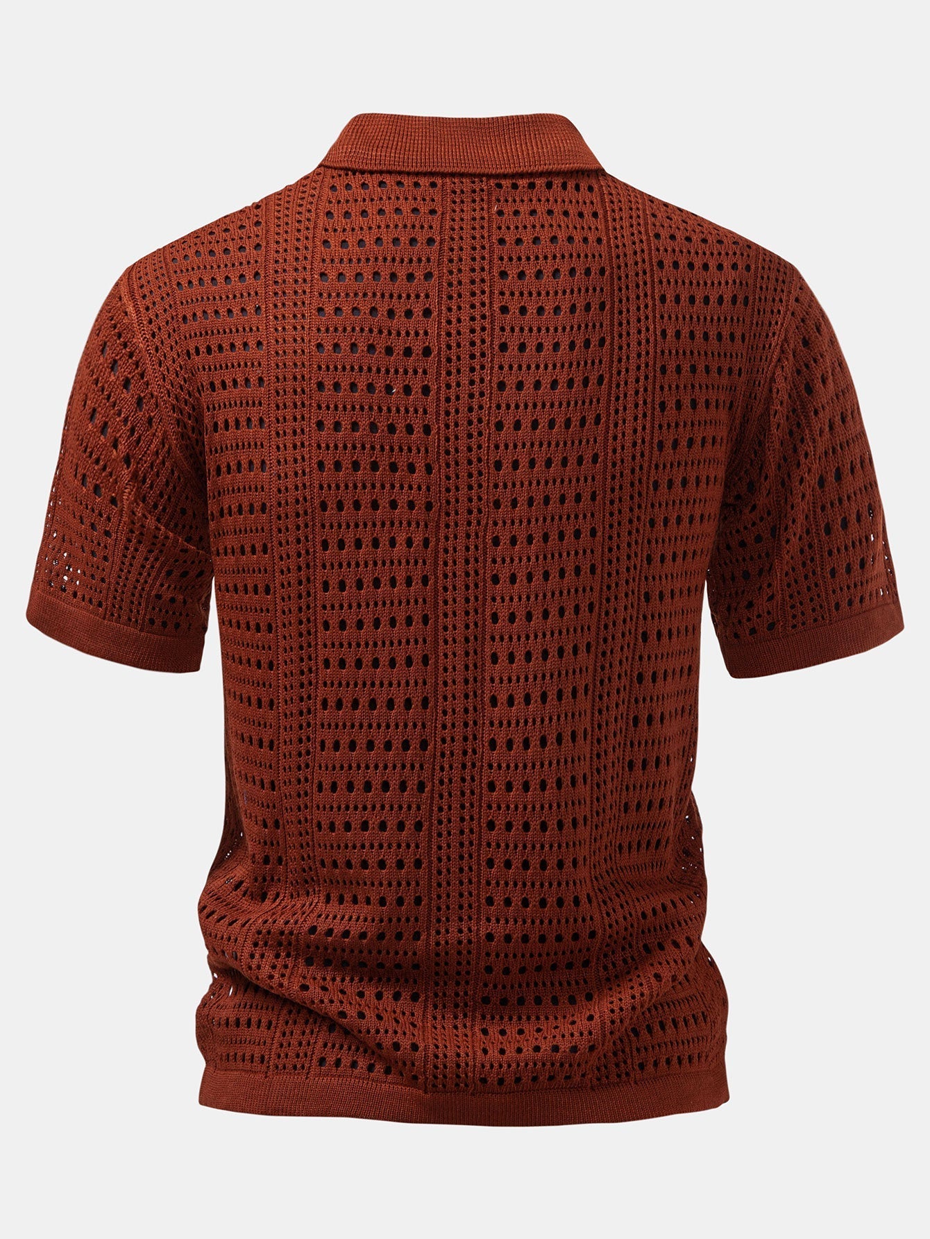 Crochet V Neck Polo Shirt & Crinkle Textured Drawstring 5" Shorts