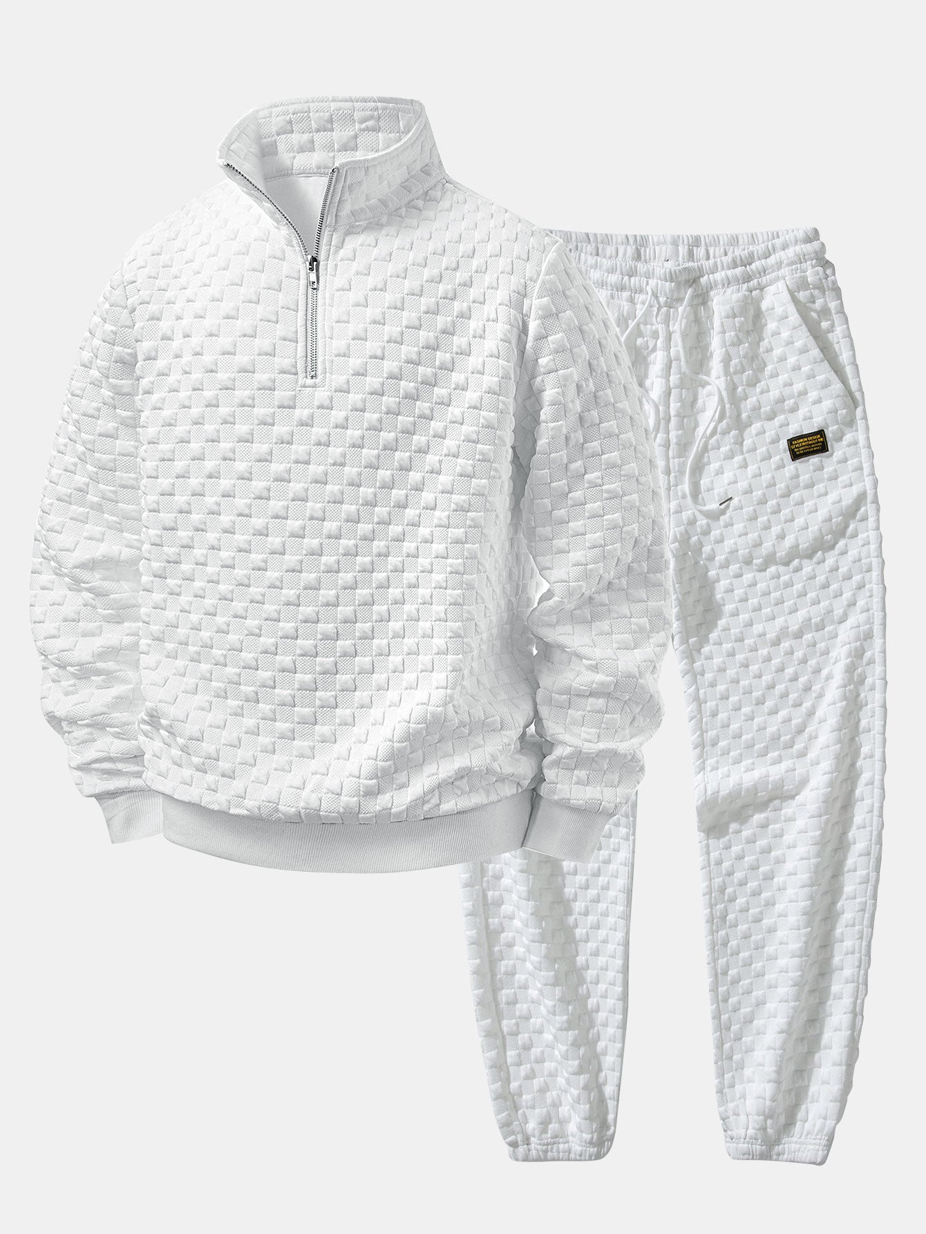 Checkerboard Jacquard Quarter Zip Sweatshirt & Jogger Pants