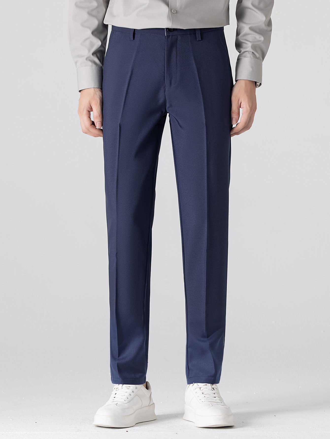 Contrast Trim Ribbed Knit Shirt & Slim Fit Tapered Trousers