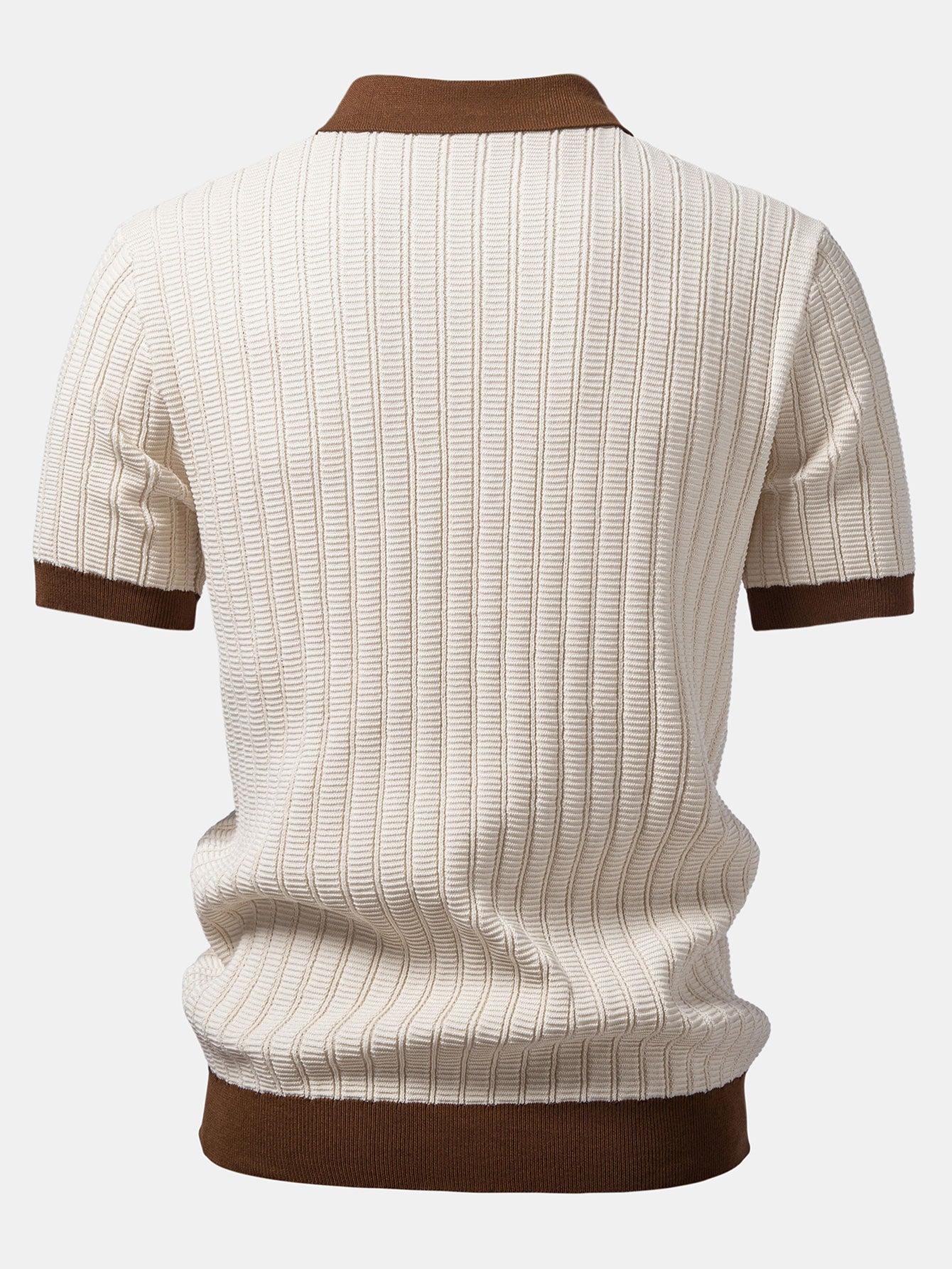 Contrast Textured Johnny Collar Knit Polo & Crinkle Textured Straight Leg Pants