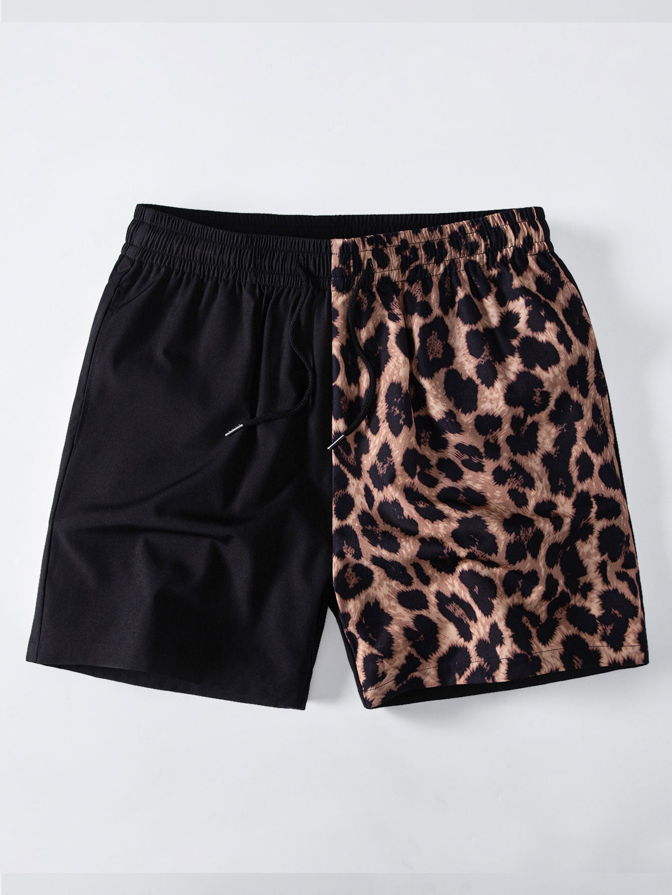 Leopard Patchwork Stand Collar Shirt & Leopard Print Patchwork 6" Shorts
