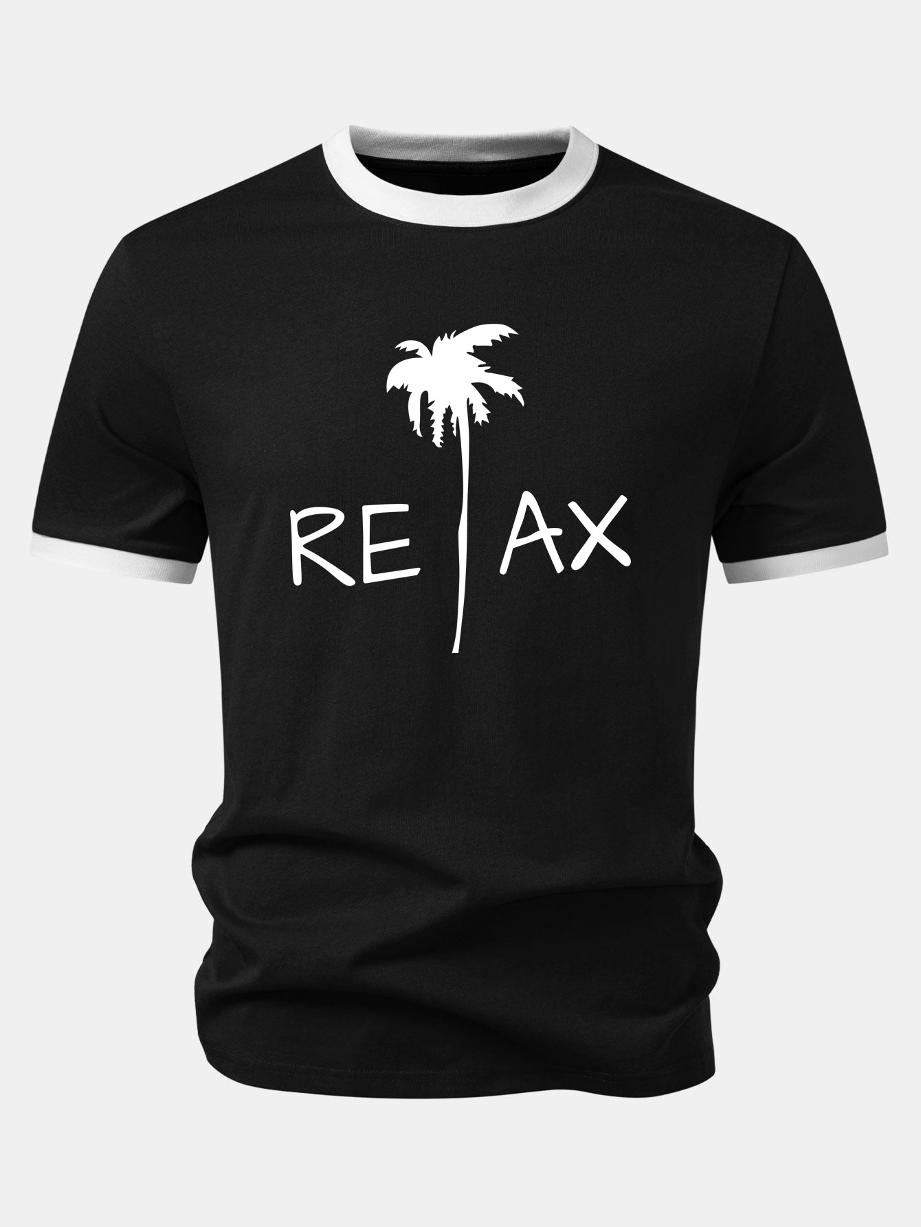 Relax Palm Tree Print Contrast Ringer T-Shirt & Swim Shorts