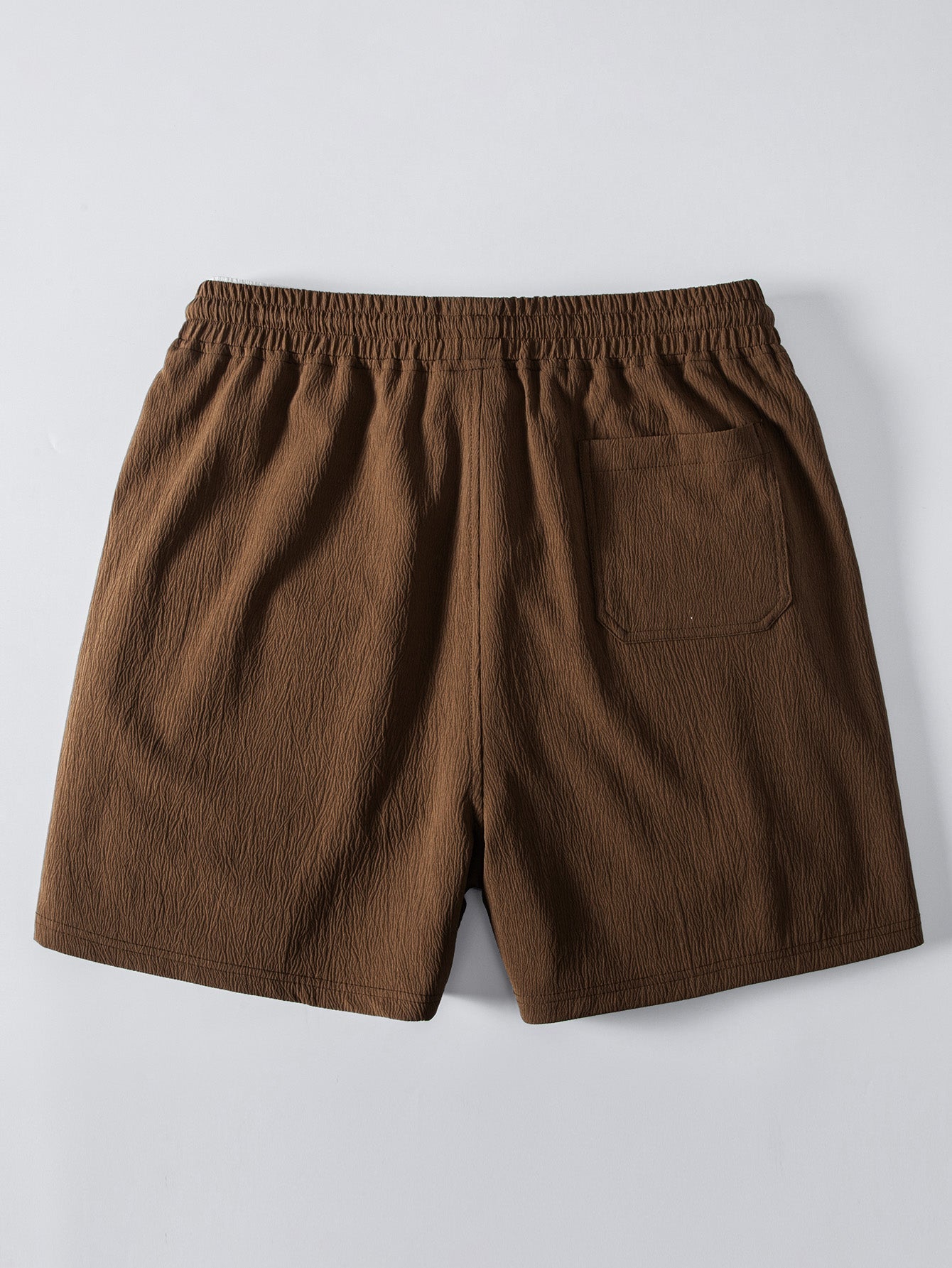 Linen Rayon Blend Button Up Shirt & Crinkle Textured Drawstring 5" Shorts