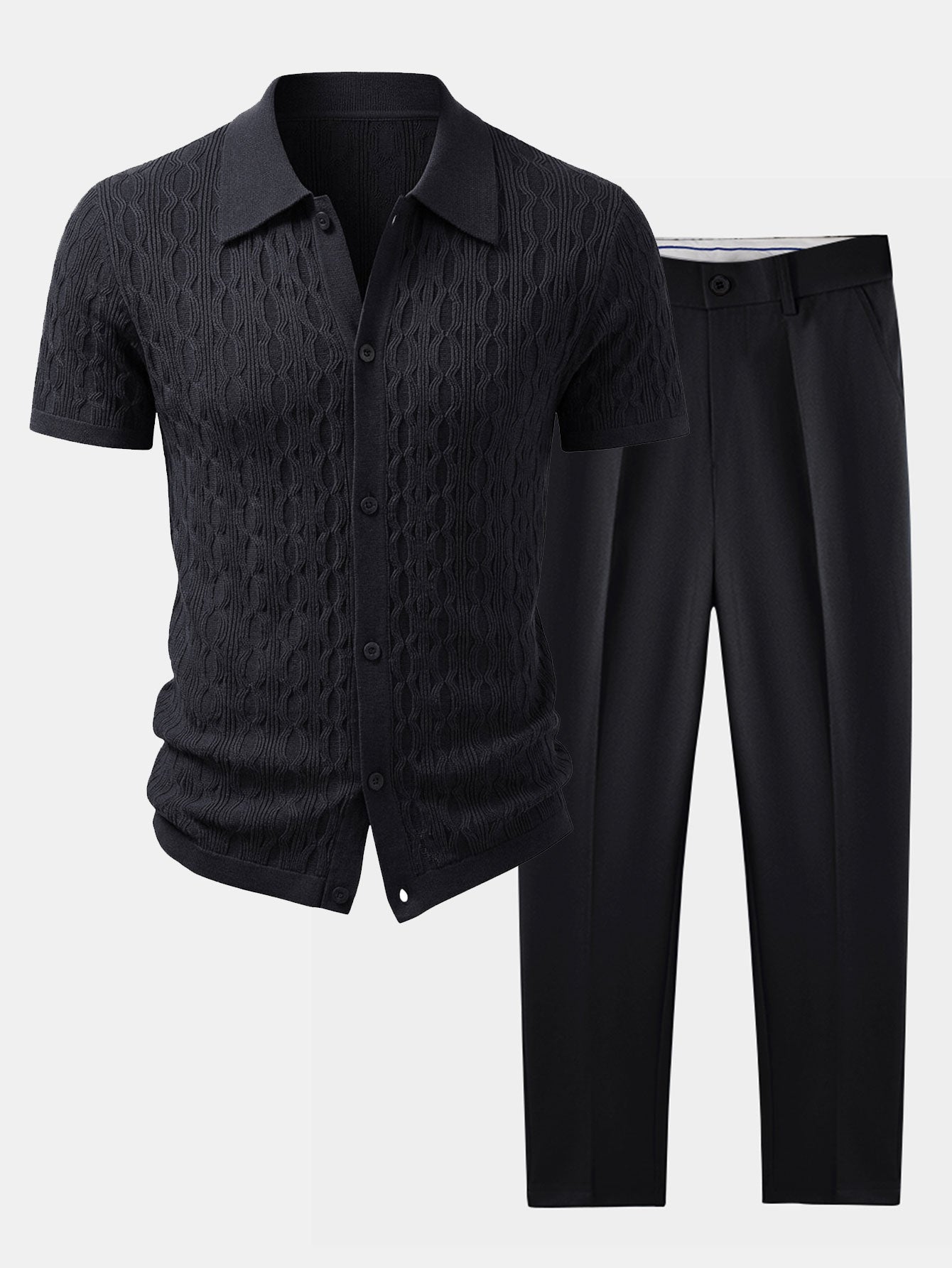 Twisted Jacquard Knit Shirt & Slim Fit Tapered Trousers