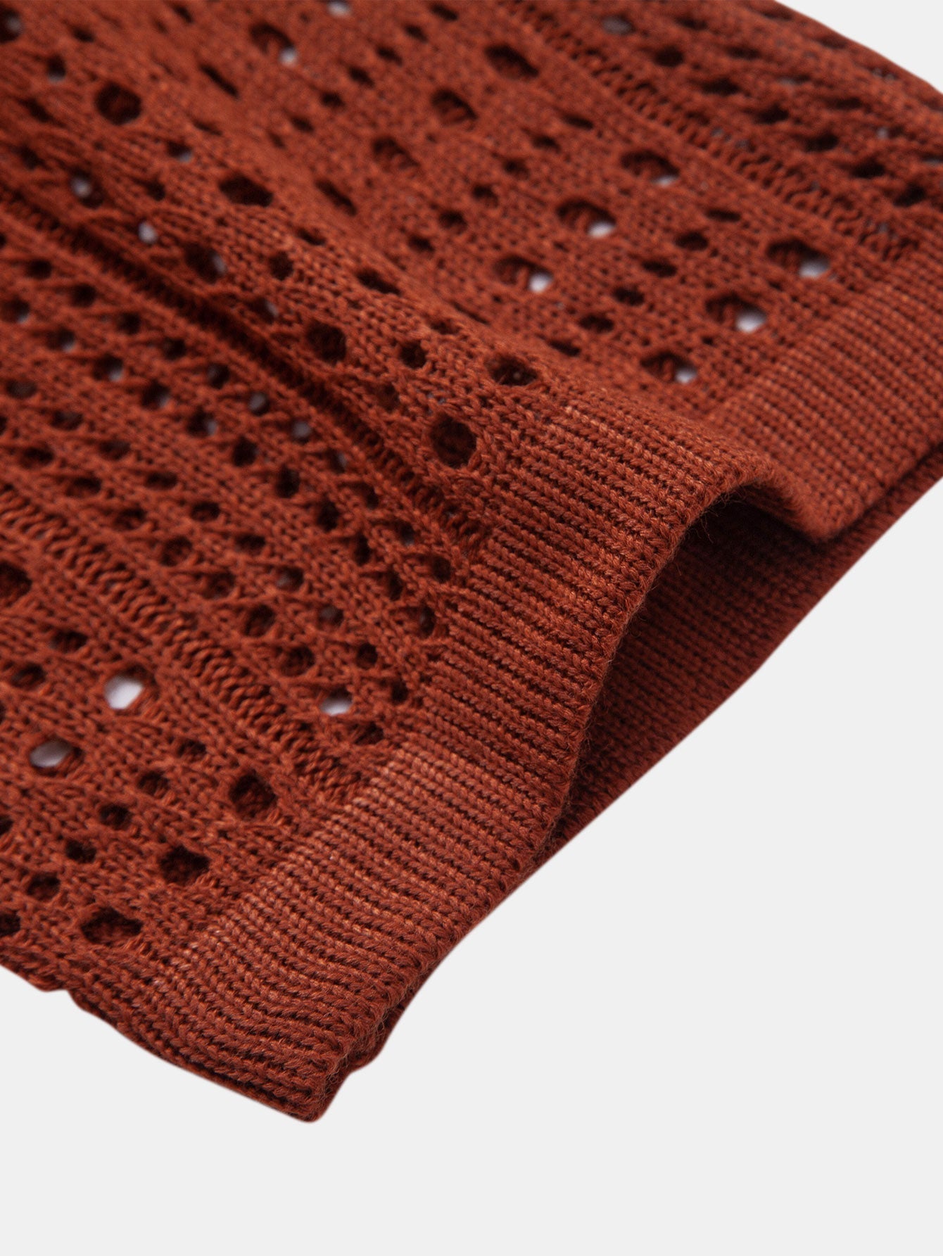 Crochet V Neck Polo Shirt & Crinkle Textured Straight Leg Pants