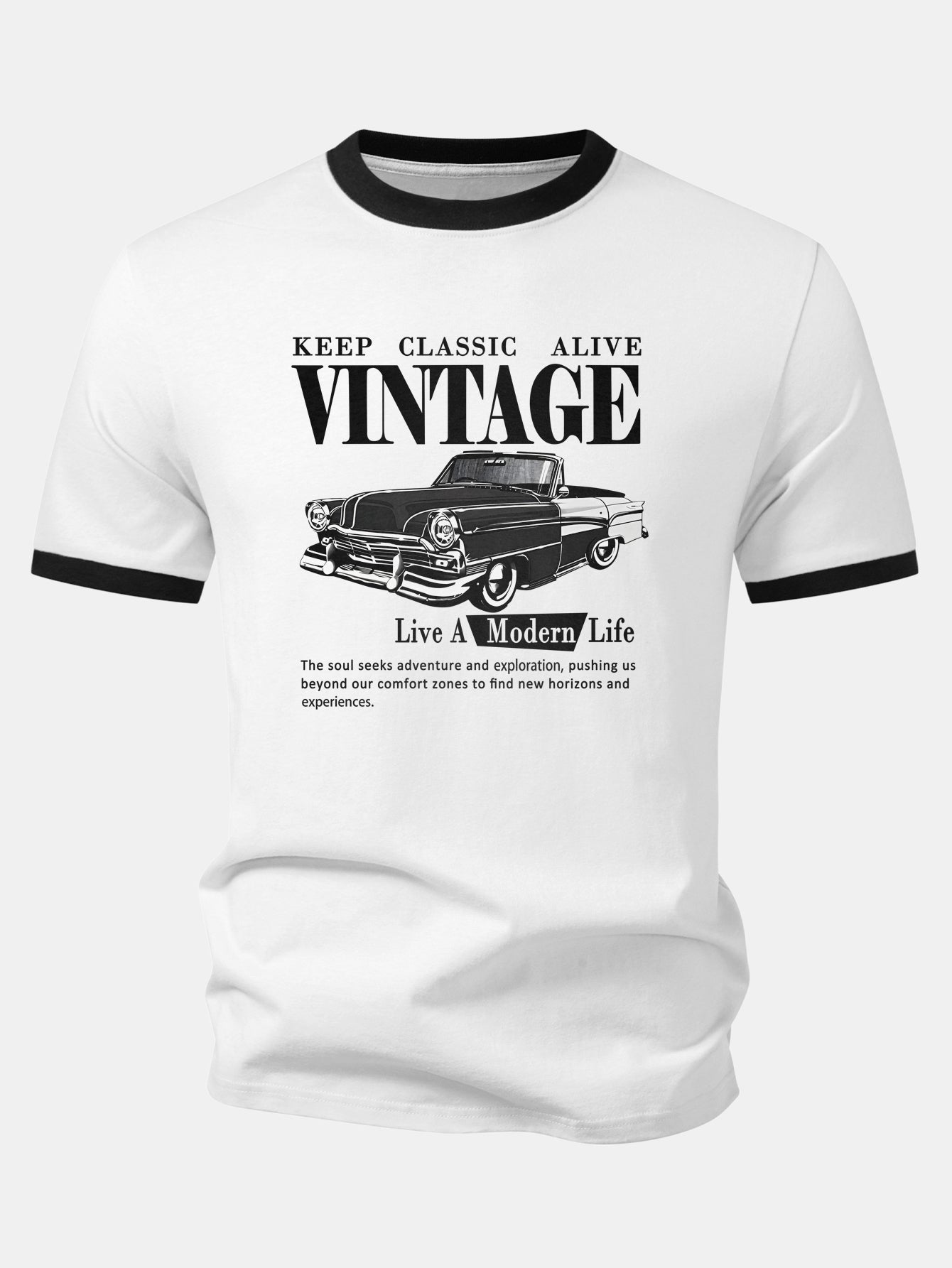 Vintage Car Print Contrast Ringer T-Shirt & 5" Drawstring Corduroy Shorts