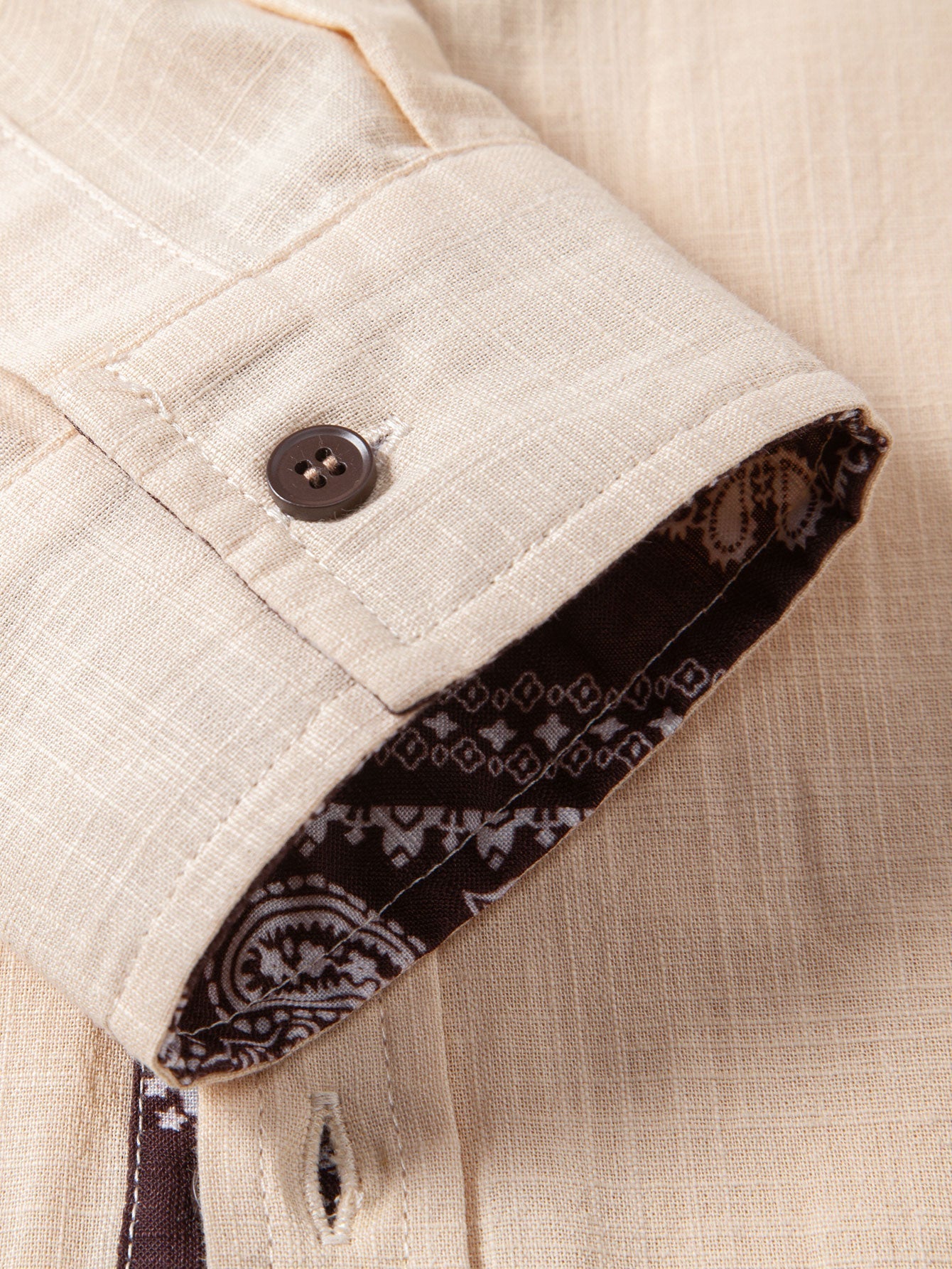 Contrast Paisley Print Linen Look Shirt & Straight Leg Linen Pants