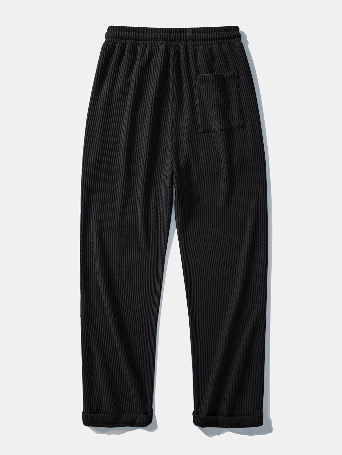 Stripe Johnny Collar Knit Polo & Drawstring Knitted Waffle Pants