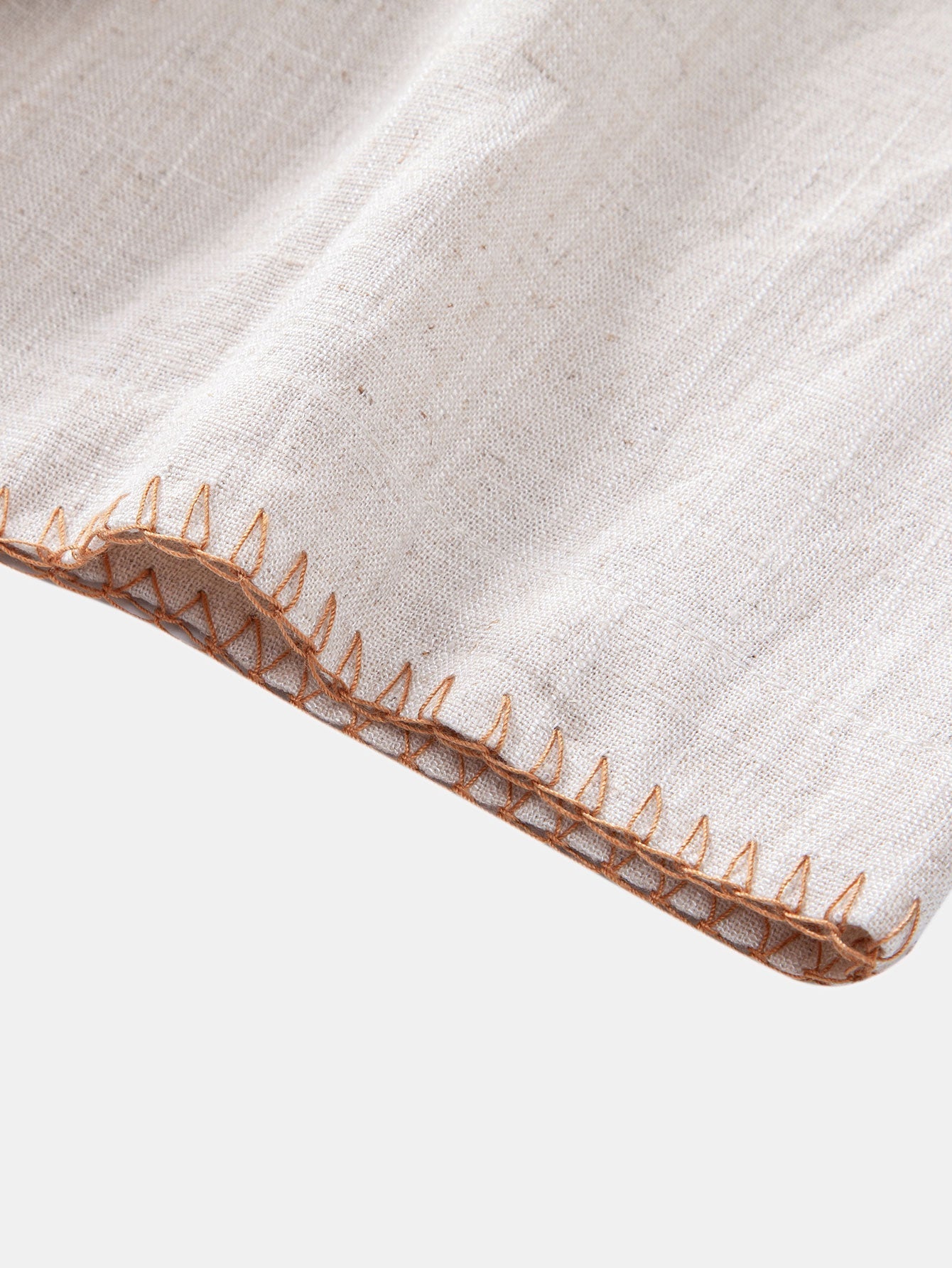 Contrast Stitching Linen Rayon Blend Cuban Shirt & Crinkle Textured Straight Leg Pants