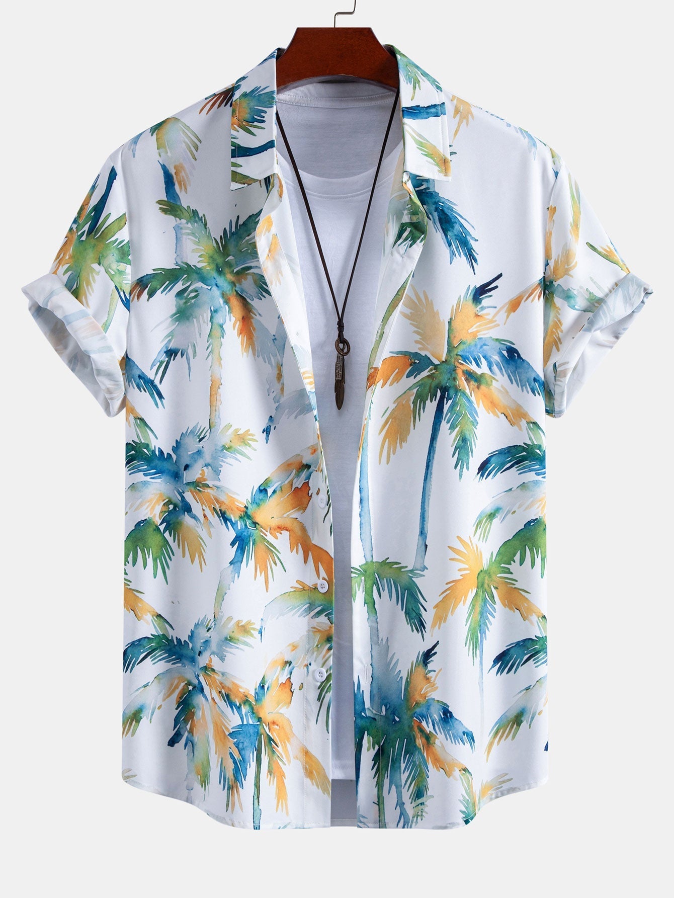 Watercolor Palm Tree Print Shirt & Swim Shorts