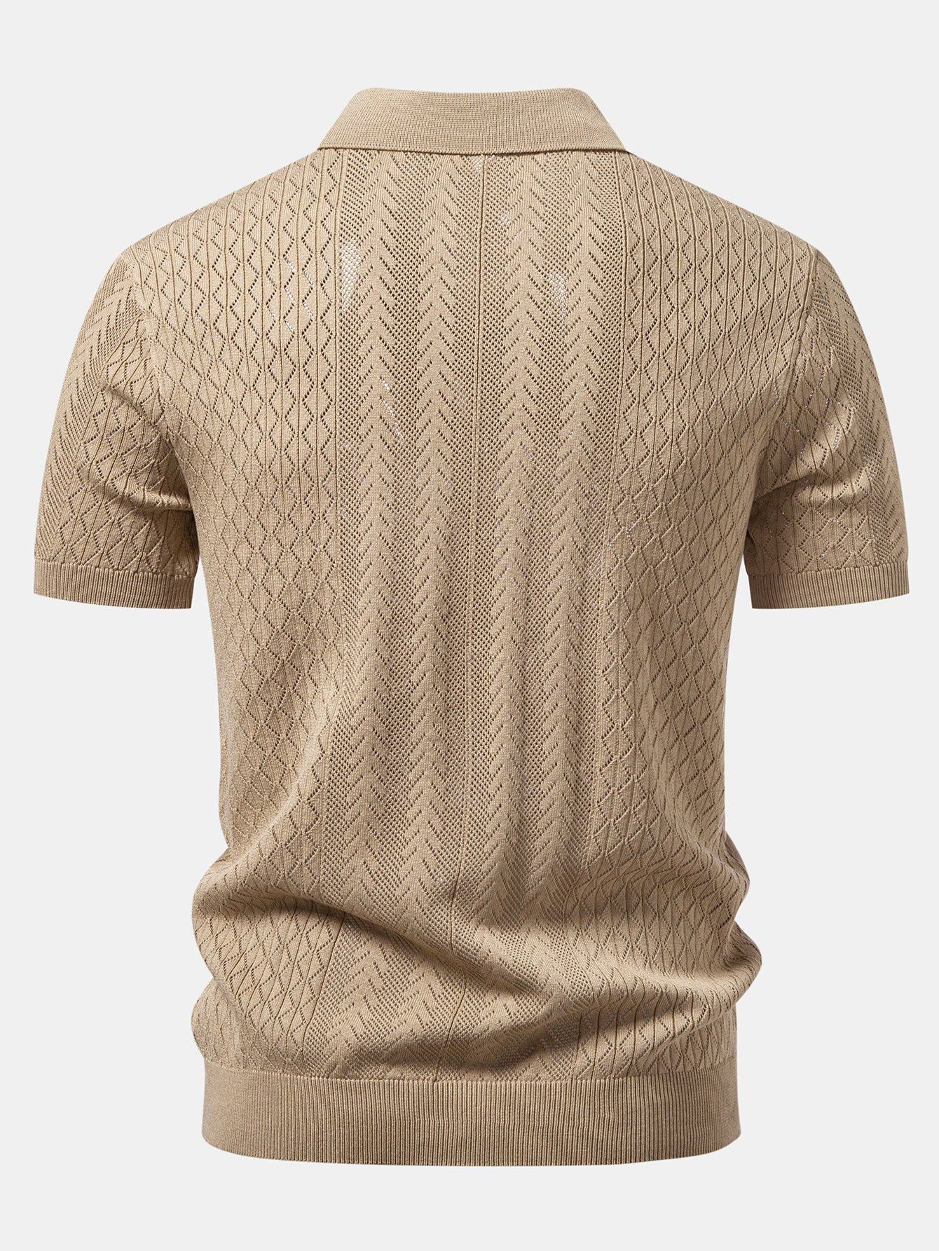 Geometric Jacquard Open Knit Polo & Straight Leg Linen Pants