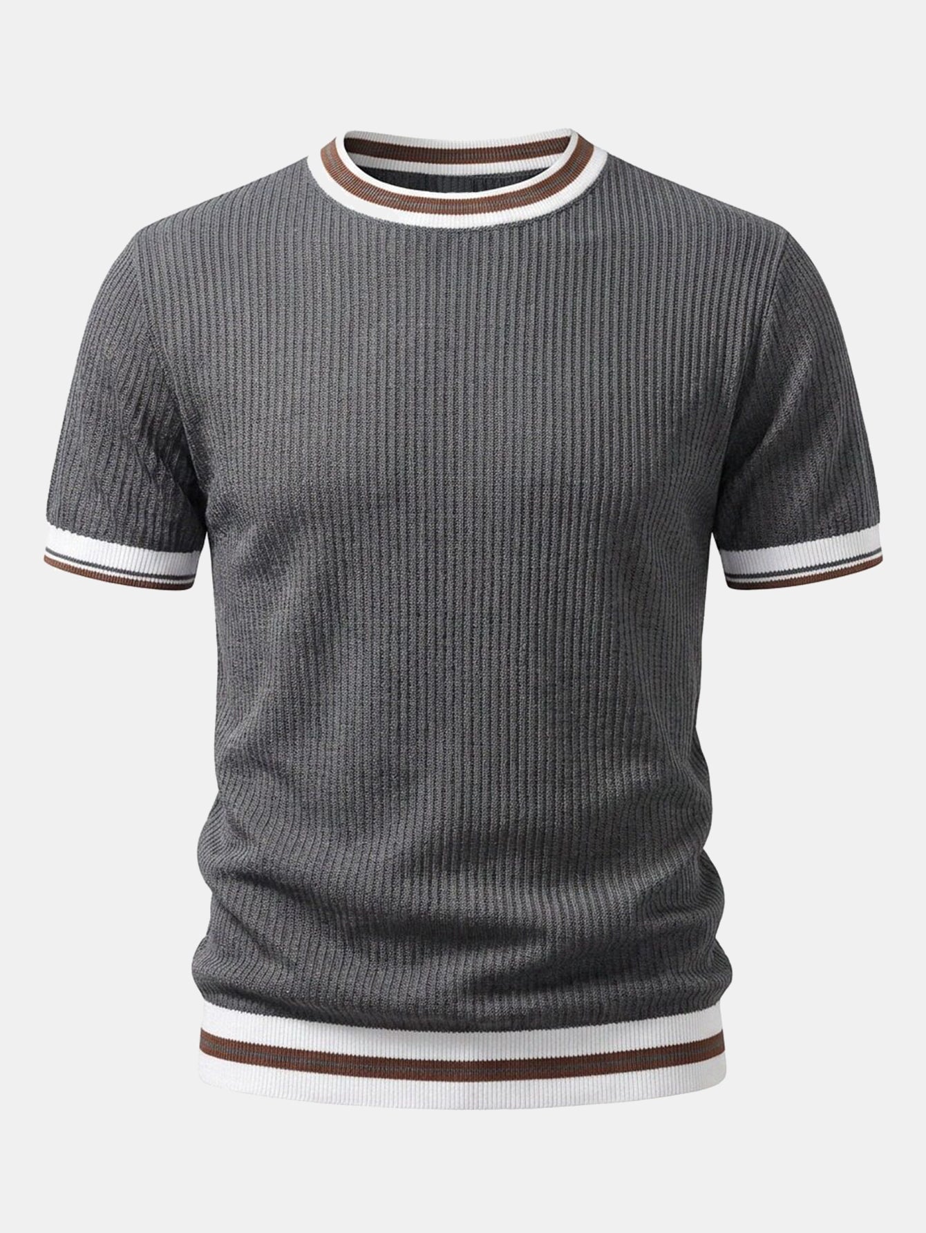 Textured Contrast Crew Neck Knit T-Shirt & Slim Fit Tapered Trousers