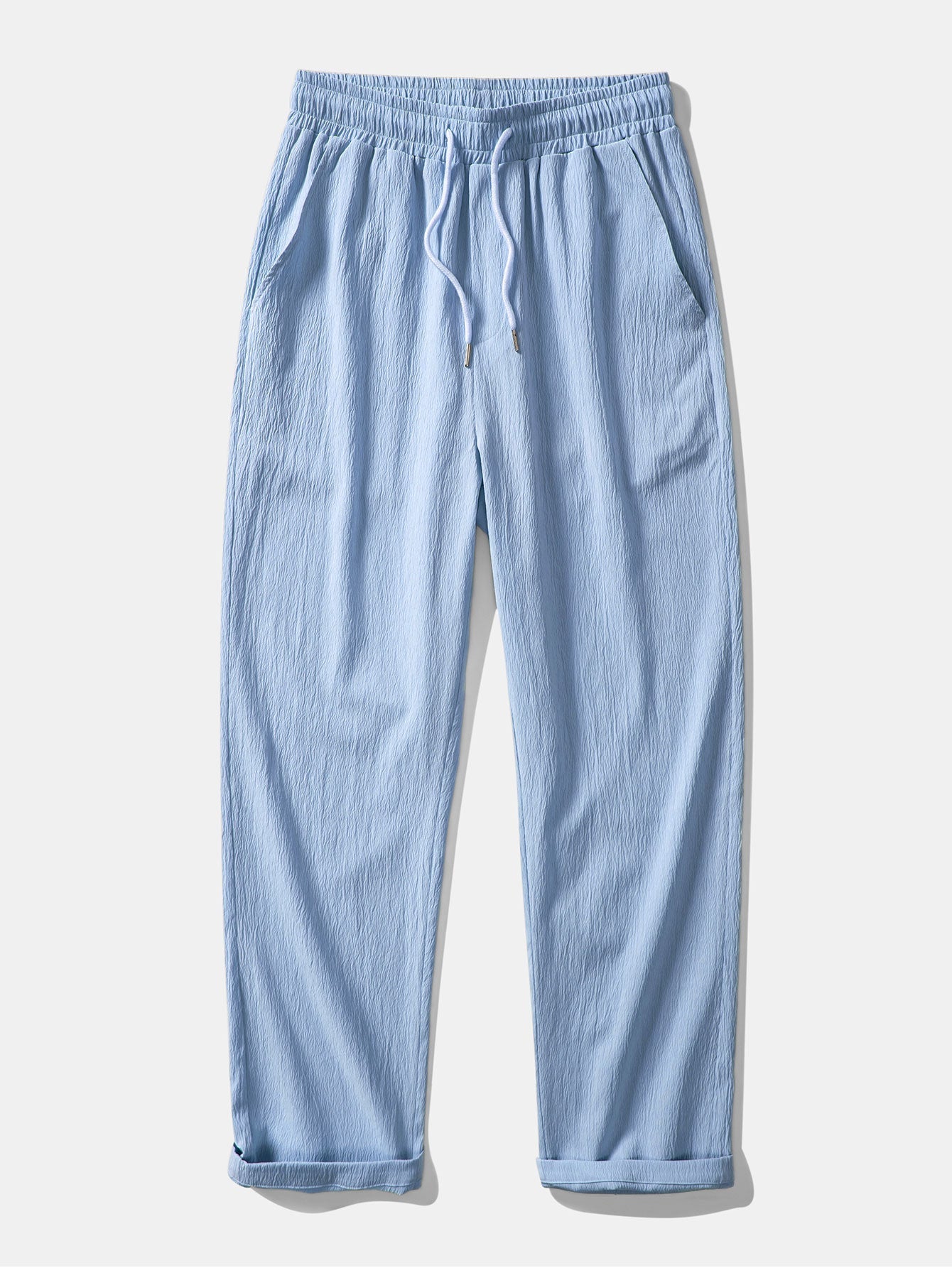 Textured Striped Button Up Shirt & Crinkle Textured Straight Leg Pants