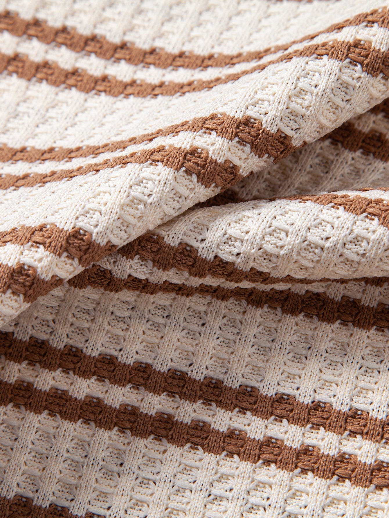 Stripe Waffle Johnny Collar Polo & Straight Leg Linen Pants
