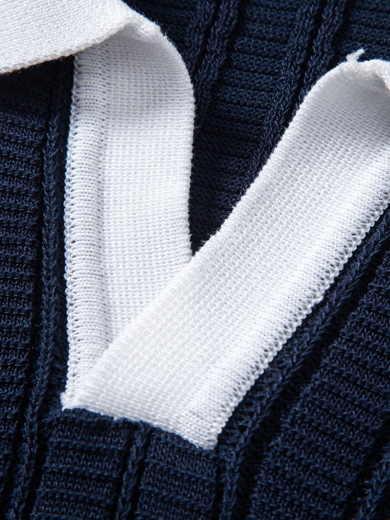 Contrast Textured Johnny Collar Knit Polo & Drawstring Knitted Waffle Pants
