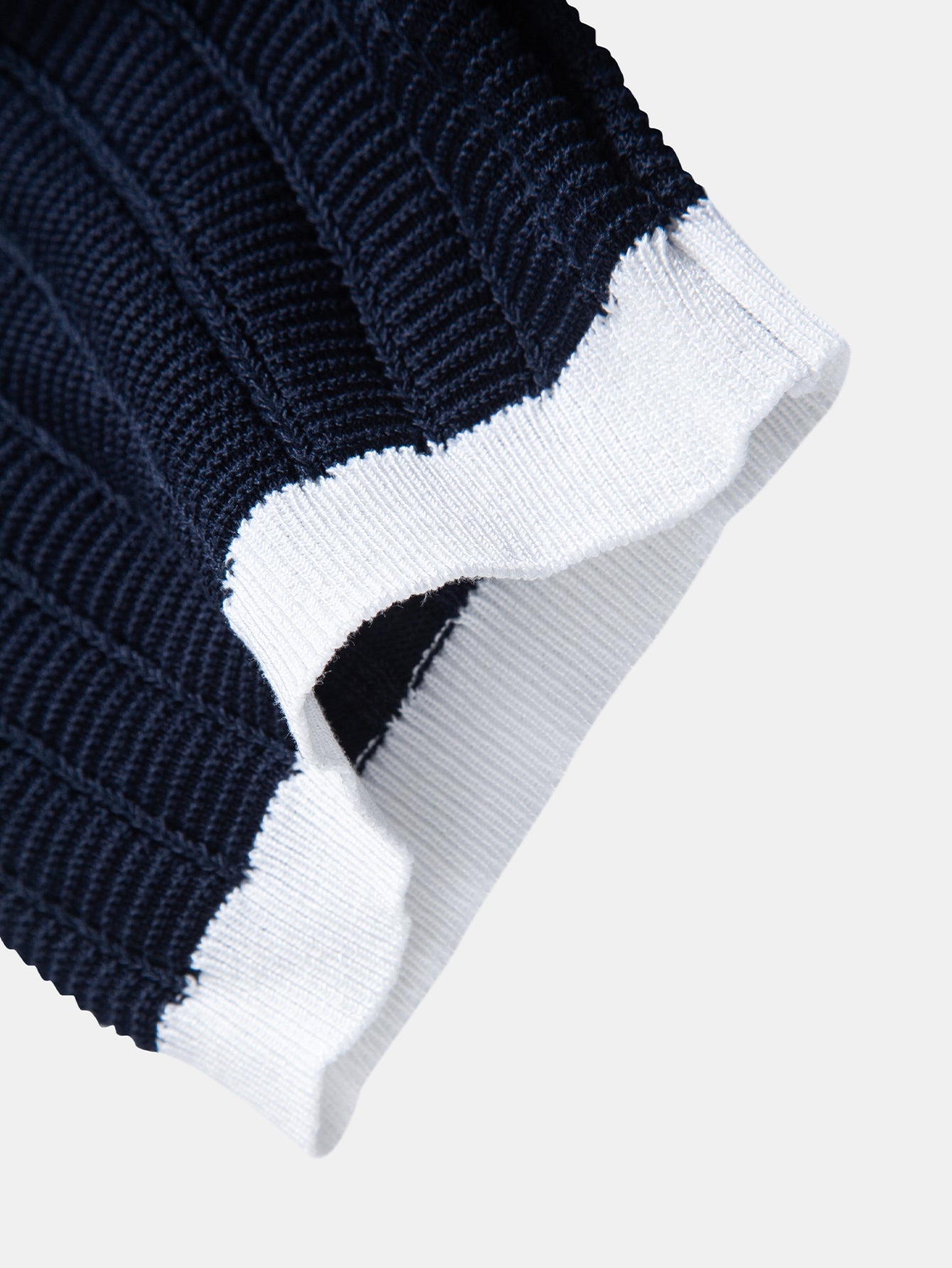 Contrast Textured Johnny Collar Knit Polo & Drawstring Knitted Waffle Pants