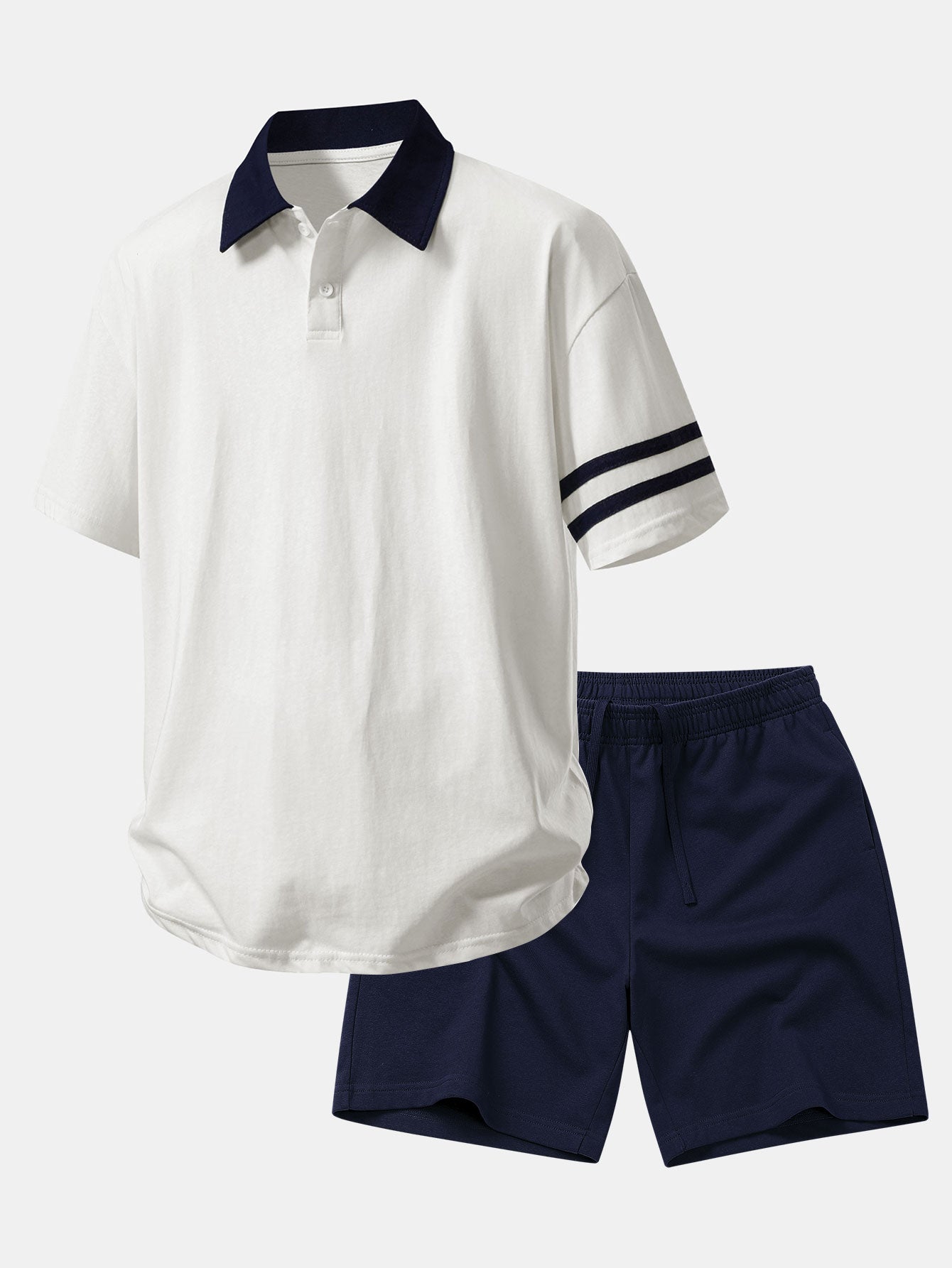 Relax Fit Contrast Collar Polo Shirt & Cotton Drawstring 7" Shorts