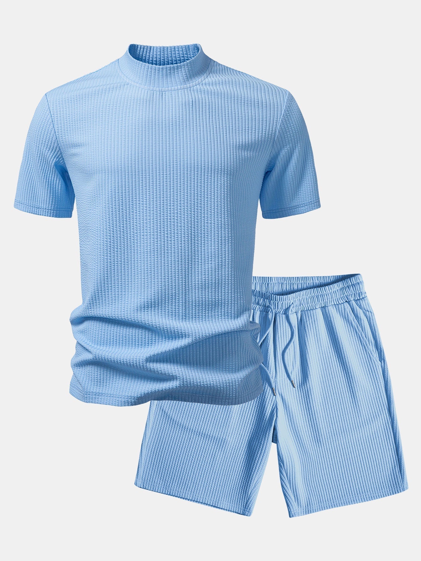 Ribbed Mock Neck T-Shirt & Drawstring Ribbed Shorts