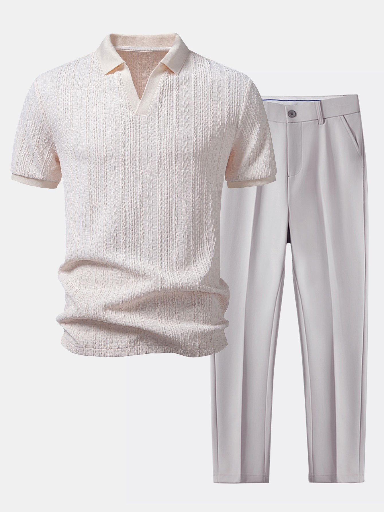 Twist Jacquard V Neck Polo & Slim Fit Tapered Trousers