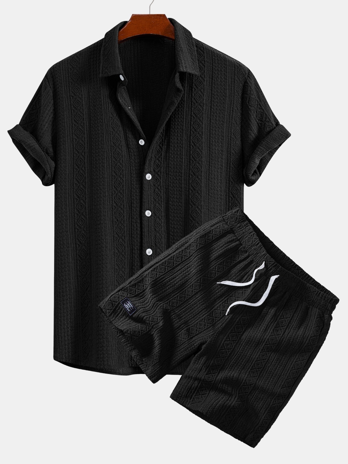 Geometry Jacquard Button Up Shirt & Drawstring 8" Shorts Set