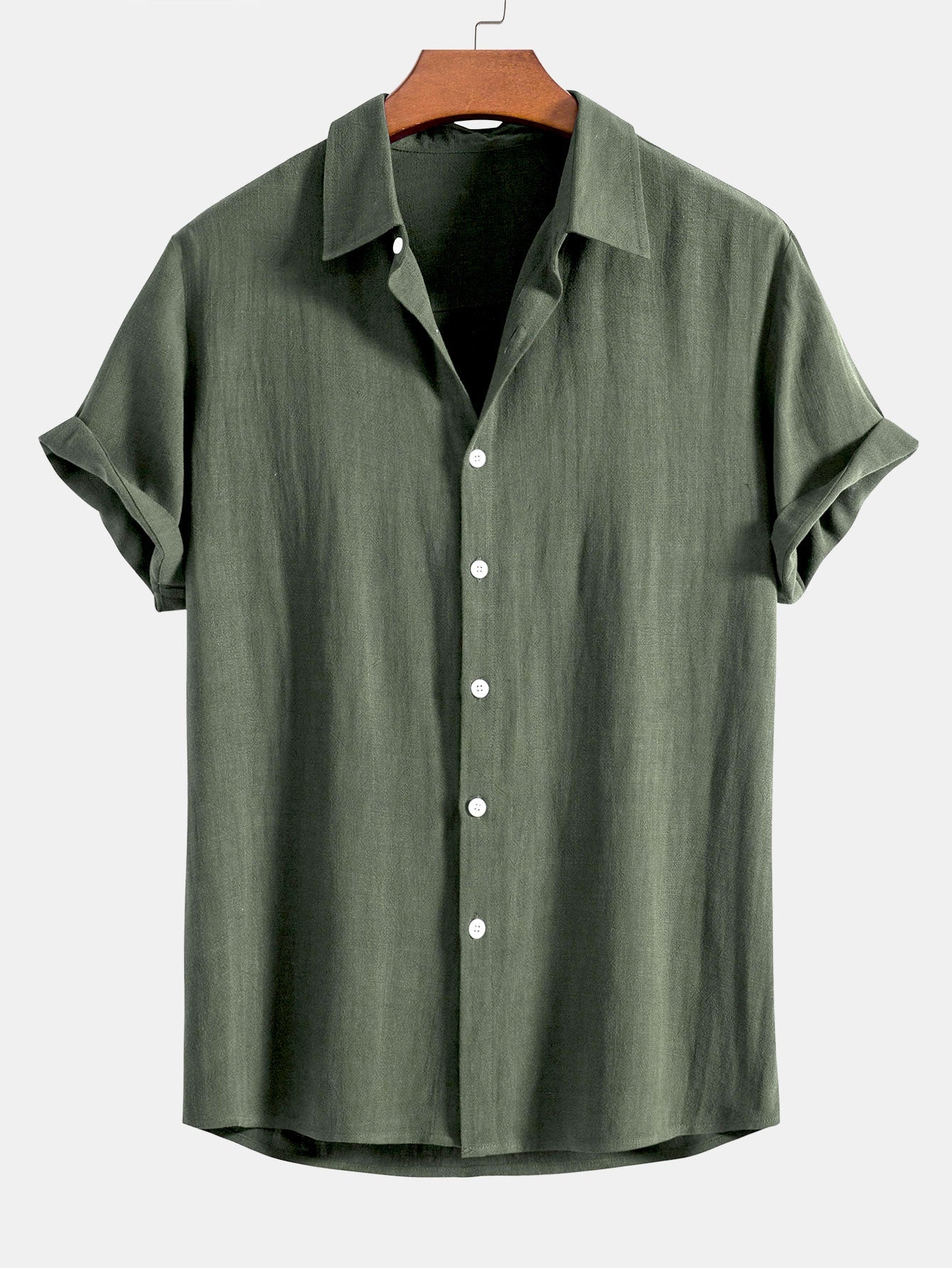 Linen Rayon Blend Button Up Shirt & Linen Blend Drawstring 7" Shorts