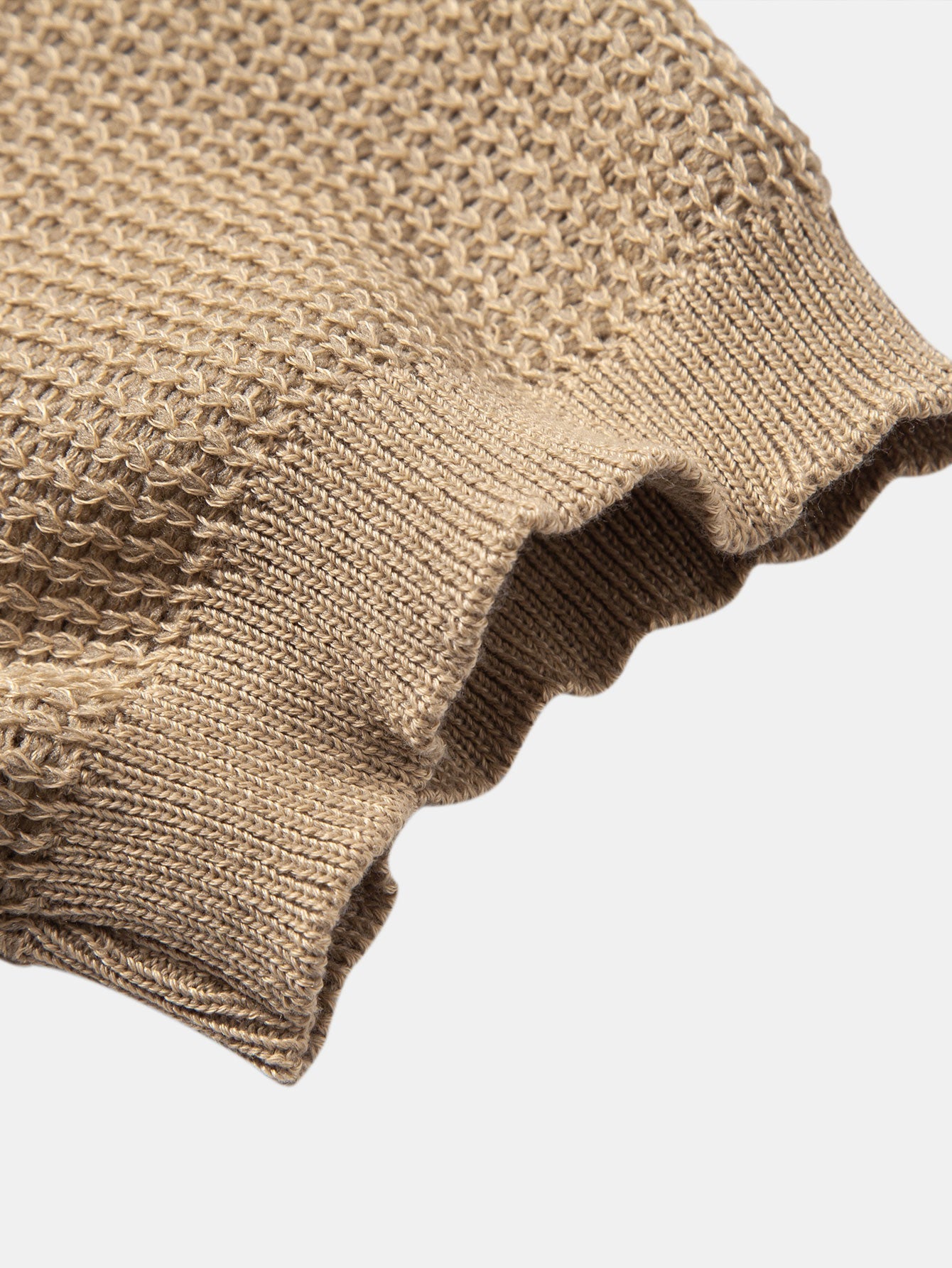Textured Johnny Collar Crocheted Knit Polo & Crinkle Textured Straight Leg Pants
