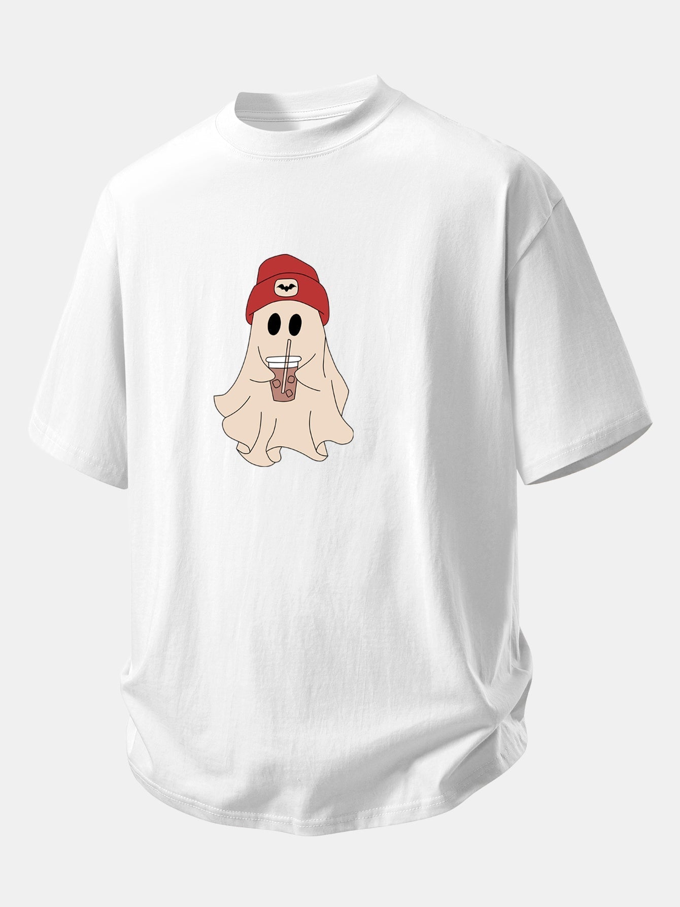 Relax Fit Red Hat Ghost Print Cotton T-Shirt & Cotton Drawstring 7" Shorts