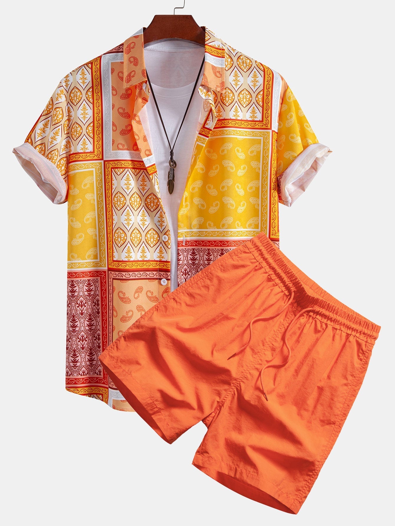 Paisley Bottle Button Up Shirt & Swim Shorts