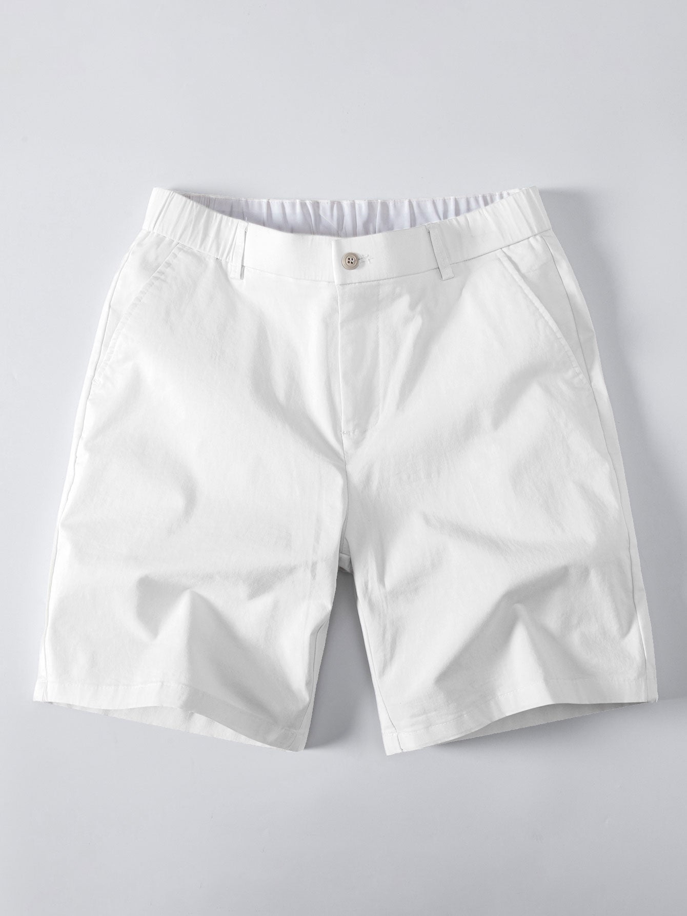Contrast Trim Ribbed Johnny Collar Knit Polo & Elastic Waist Chino Shorts
