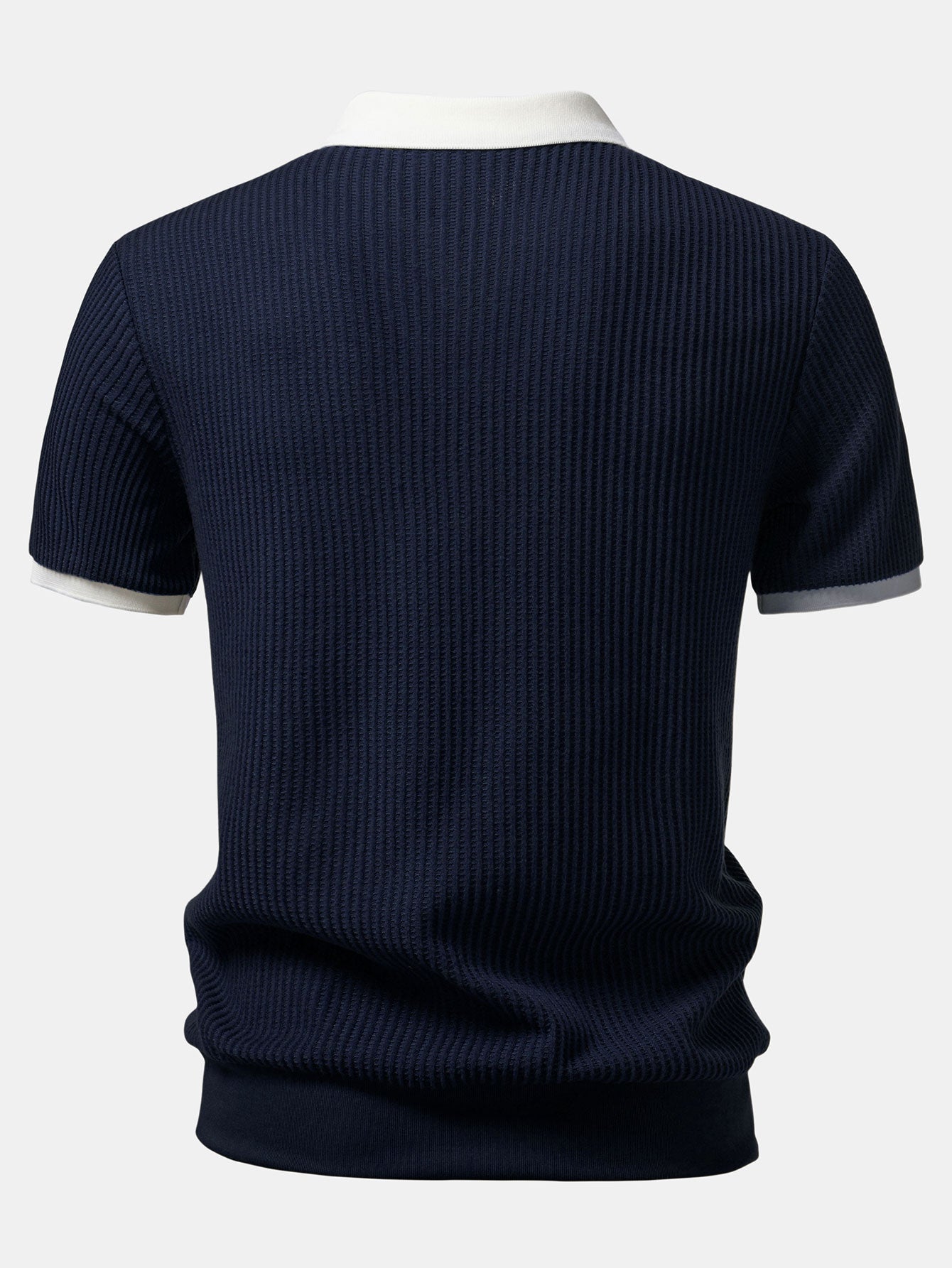 Contrast Knit Waffle Johnny Collar Polo & Slim Fit Tapered Trousers