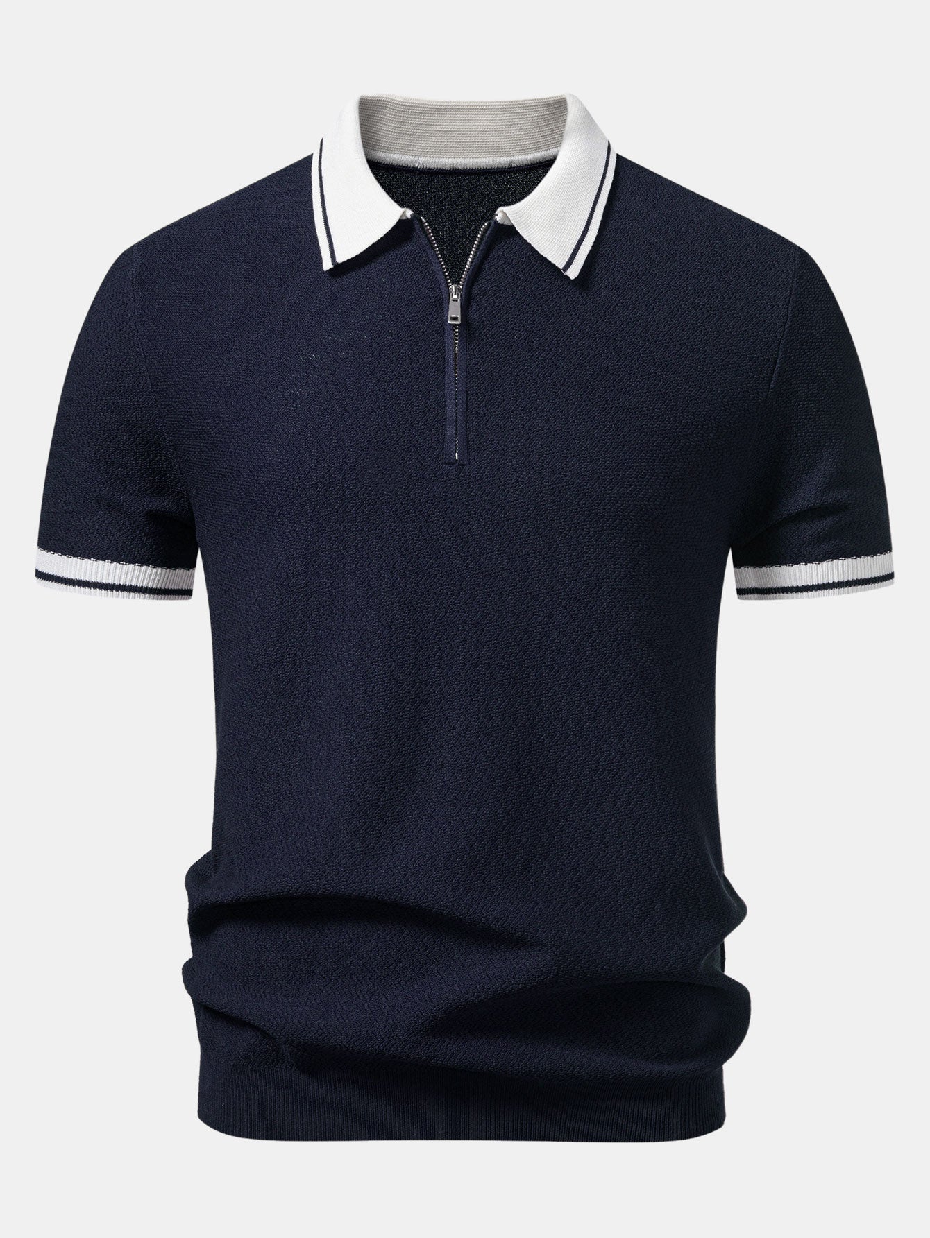 Contrast Zipper Knit Polo & Slim Fit Tapered Trousers